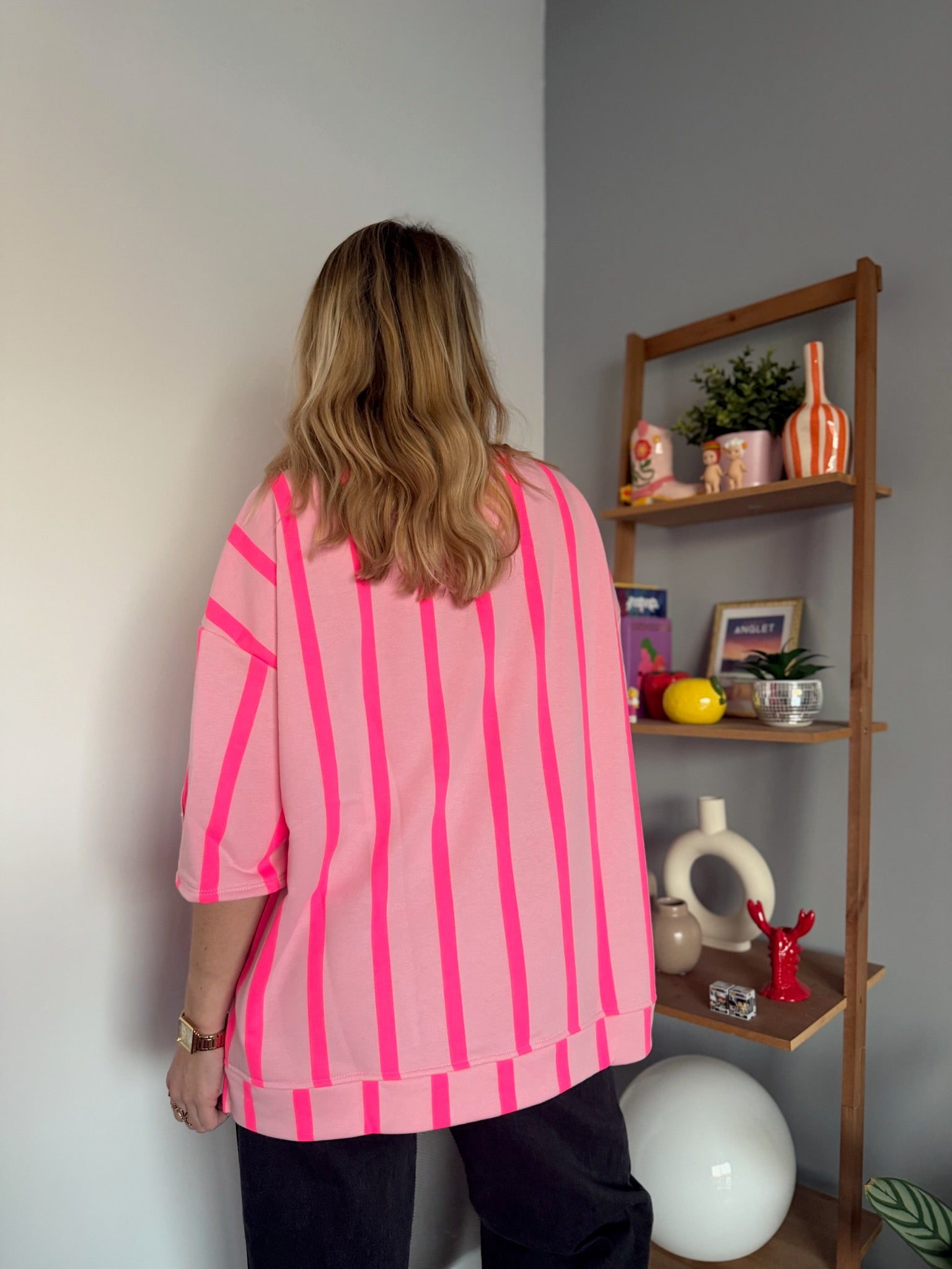 Sweat Manches courtes PAOLINA rayé rose