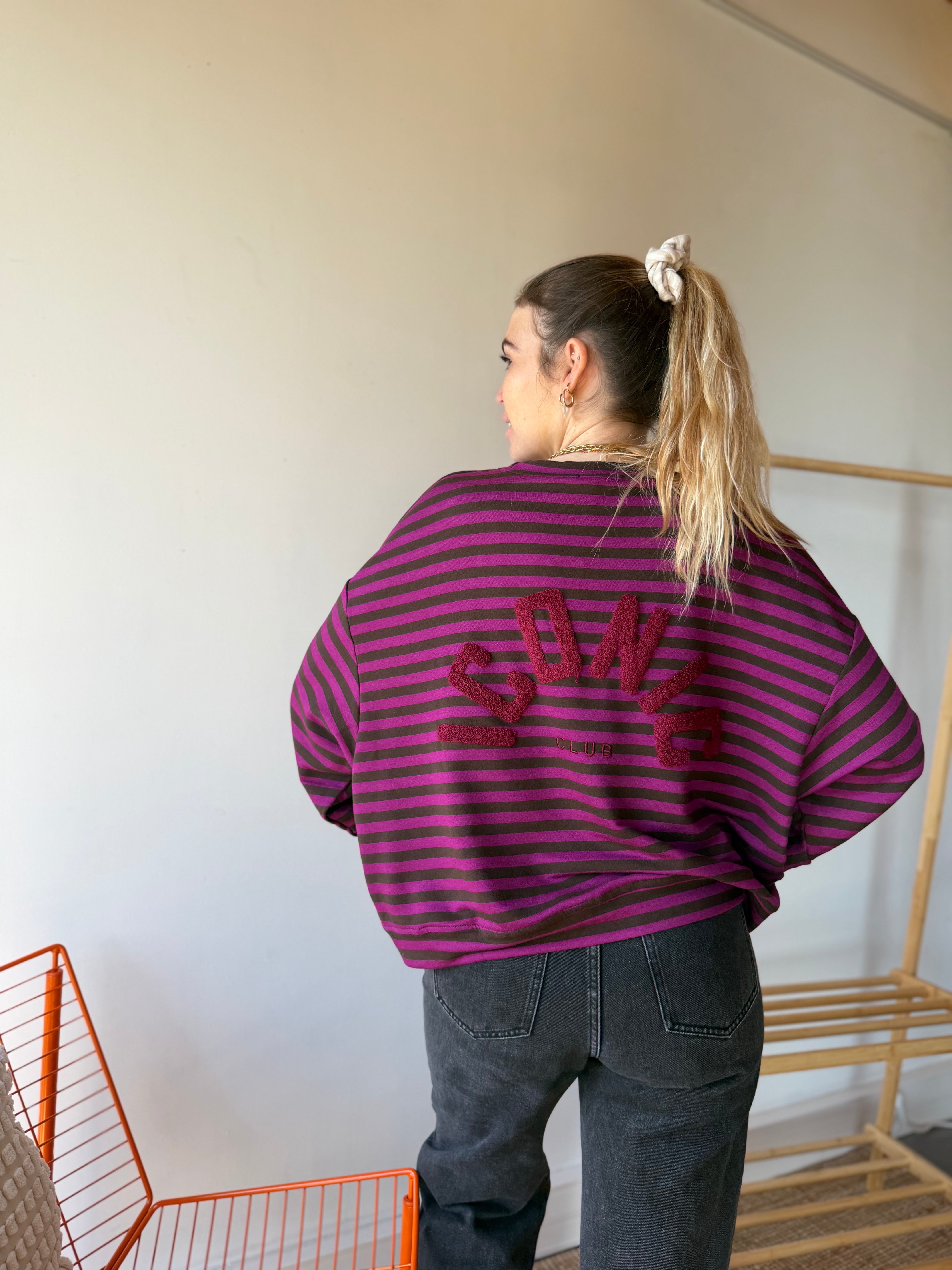 T-shirt marinière ICONIC Violet + Chocolat manches longues
