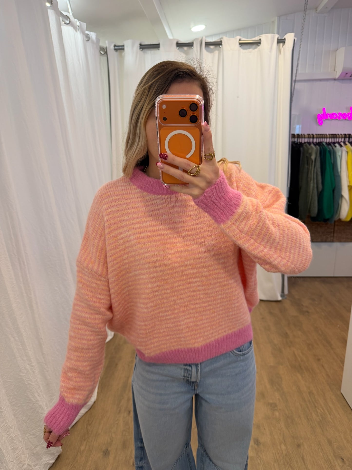 Pull SOLEN Orange/Blanc/Fushia