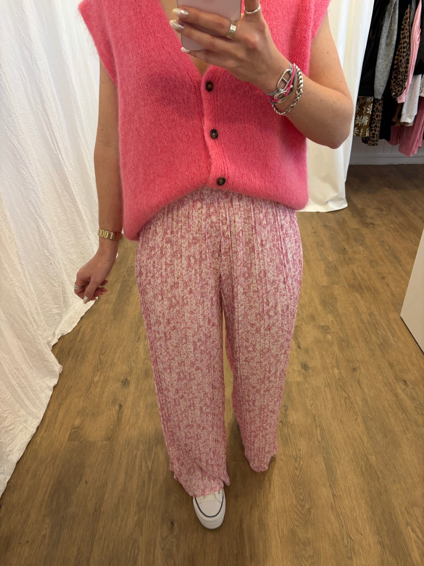 3 - Pantalon plissé BILI petites fleurs vieux rose