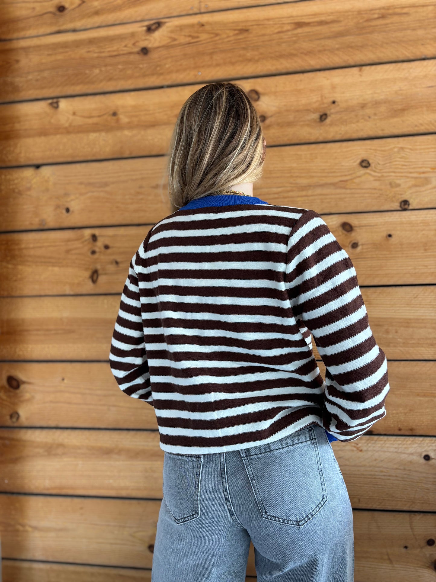 Gilet GIGI marinière Bleu royal / Marron