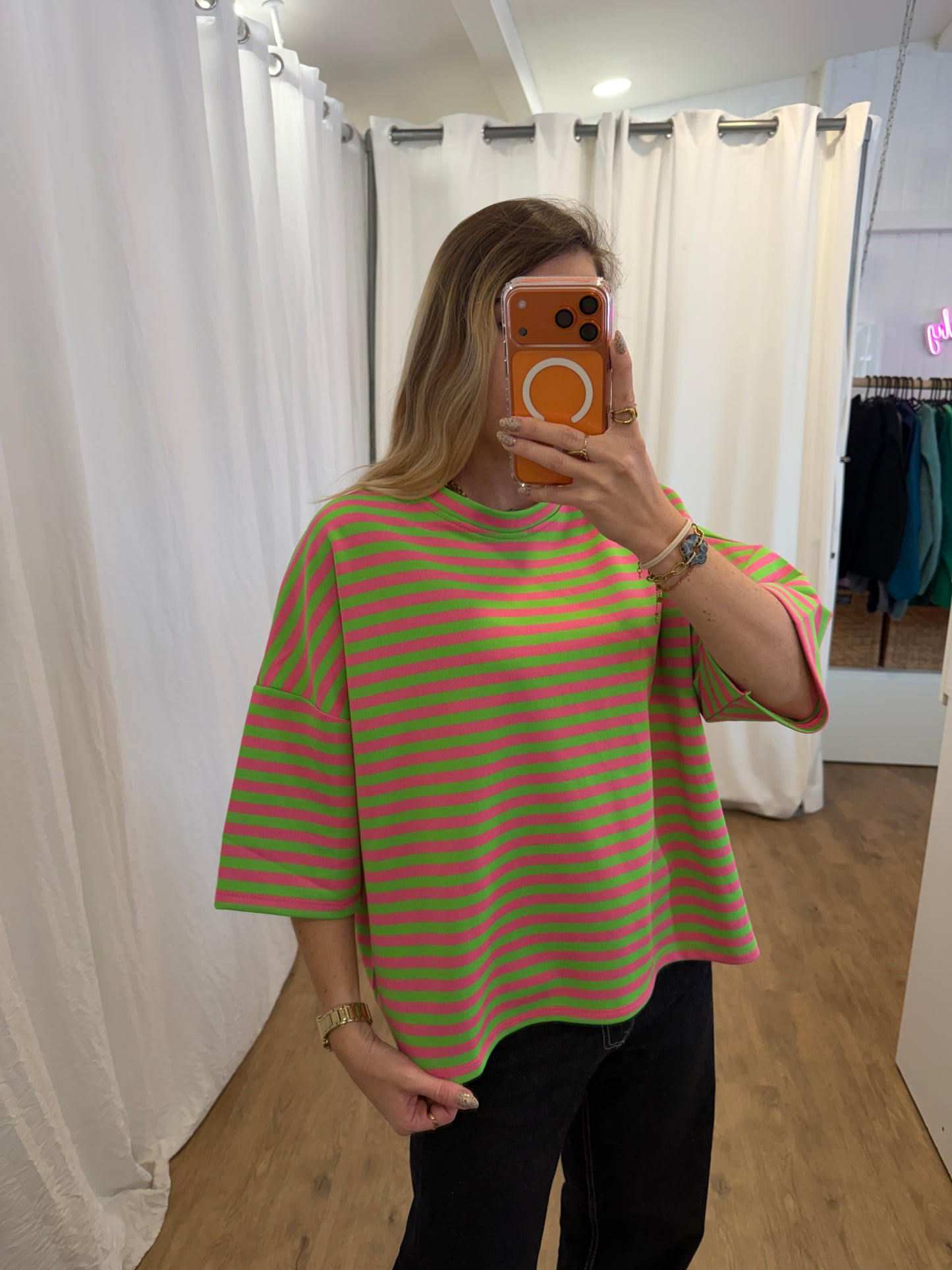 T-shirt LÉA marinière Vert + Rose