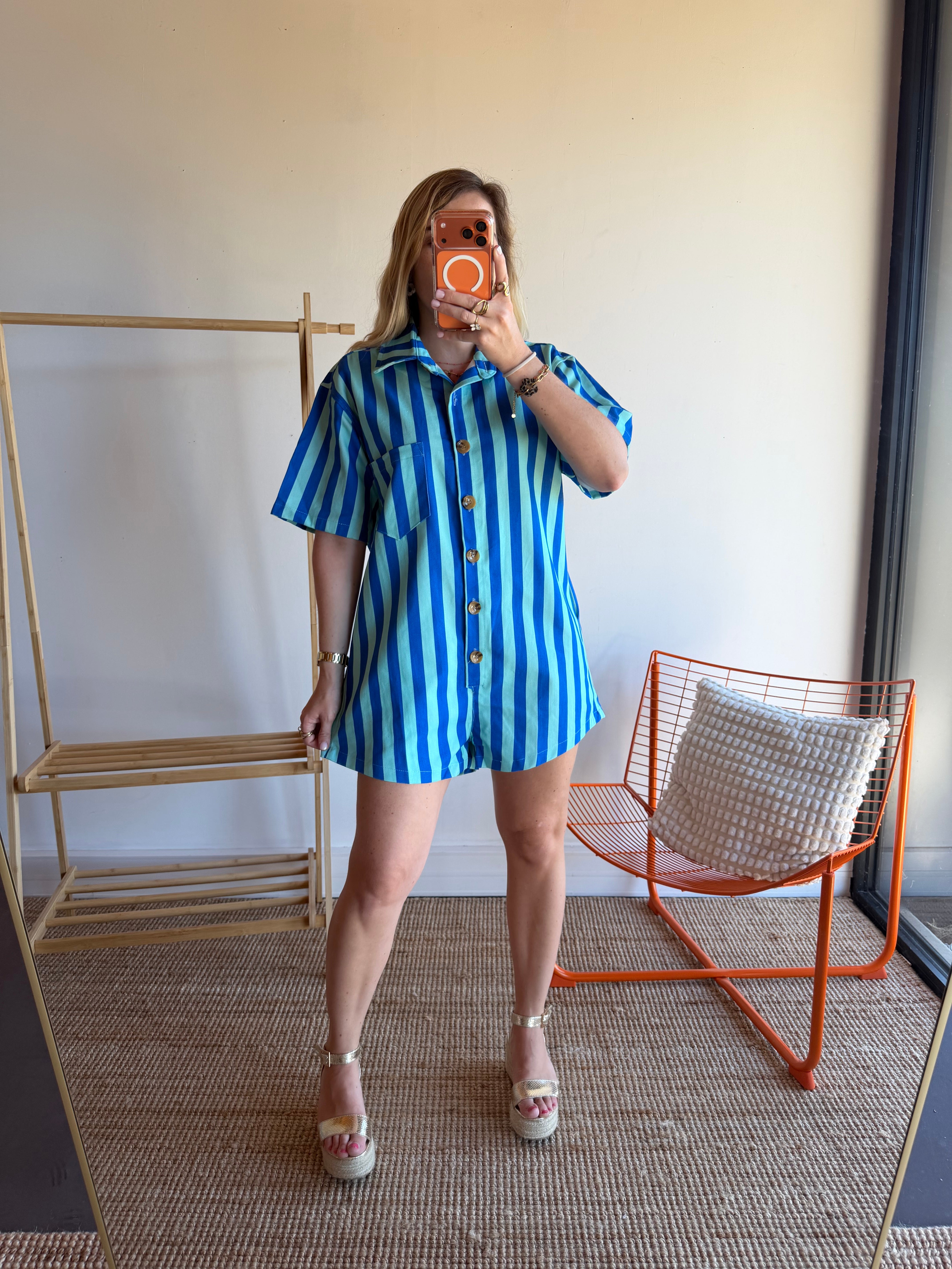 Combishort rayée JULIA bleu + turquoise