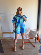 Combishort rayée JULIA bleu + turquoise