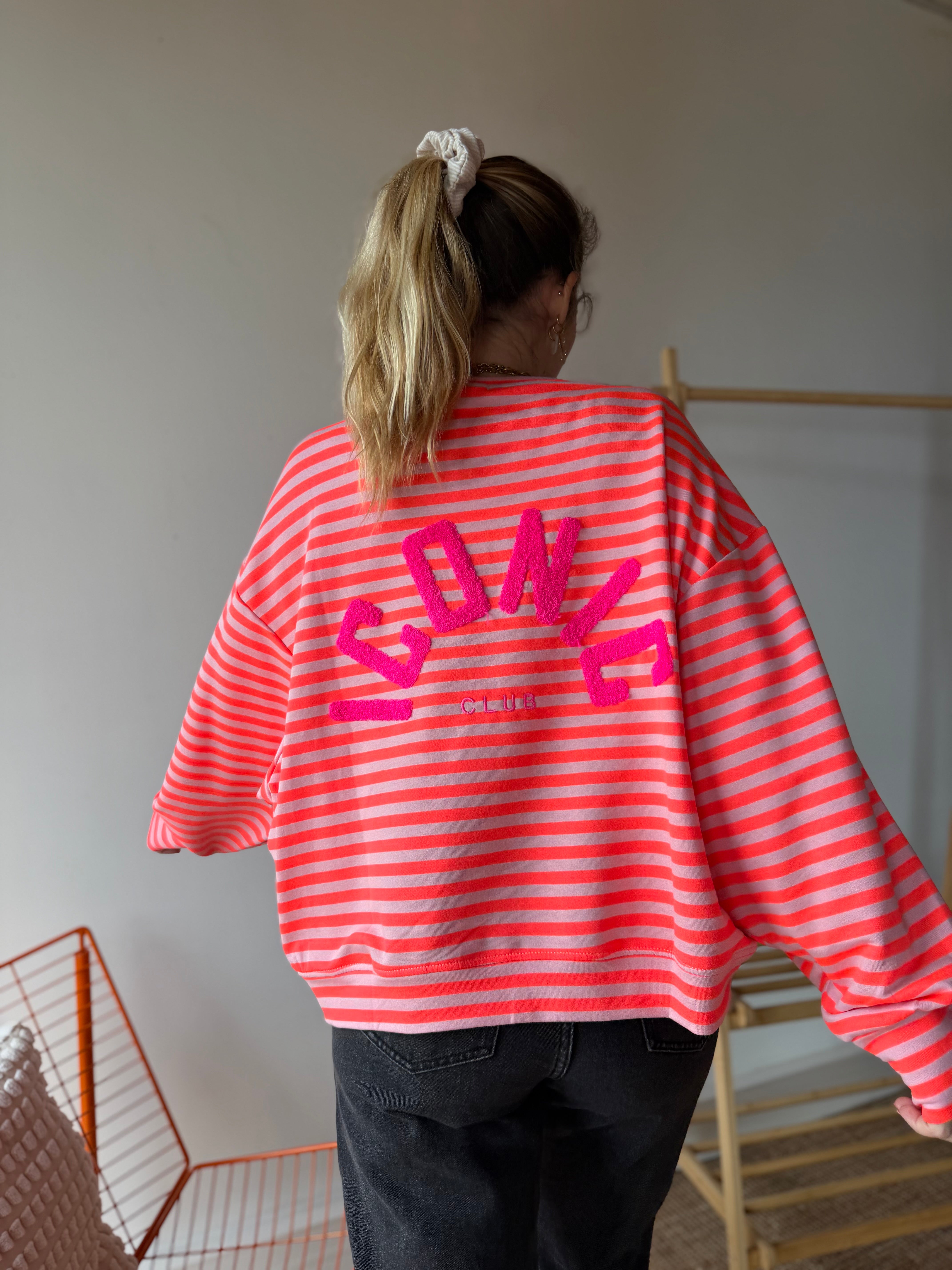 T-shirt marinière ICONIC Corail fluo + Rose clair manches longues