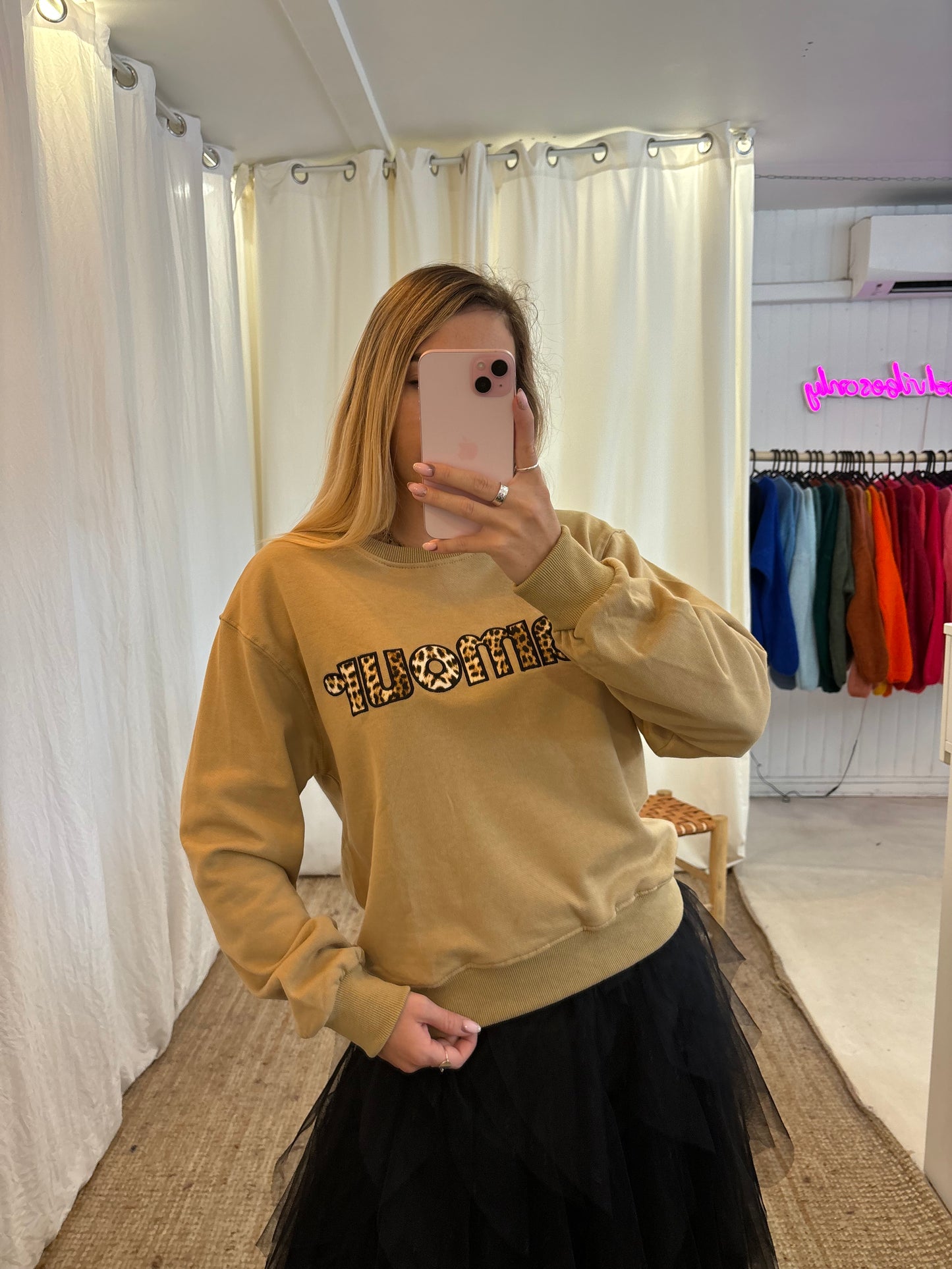 Sweat AMOUR beige + léopard