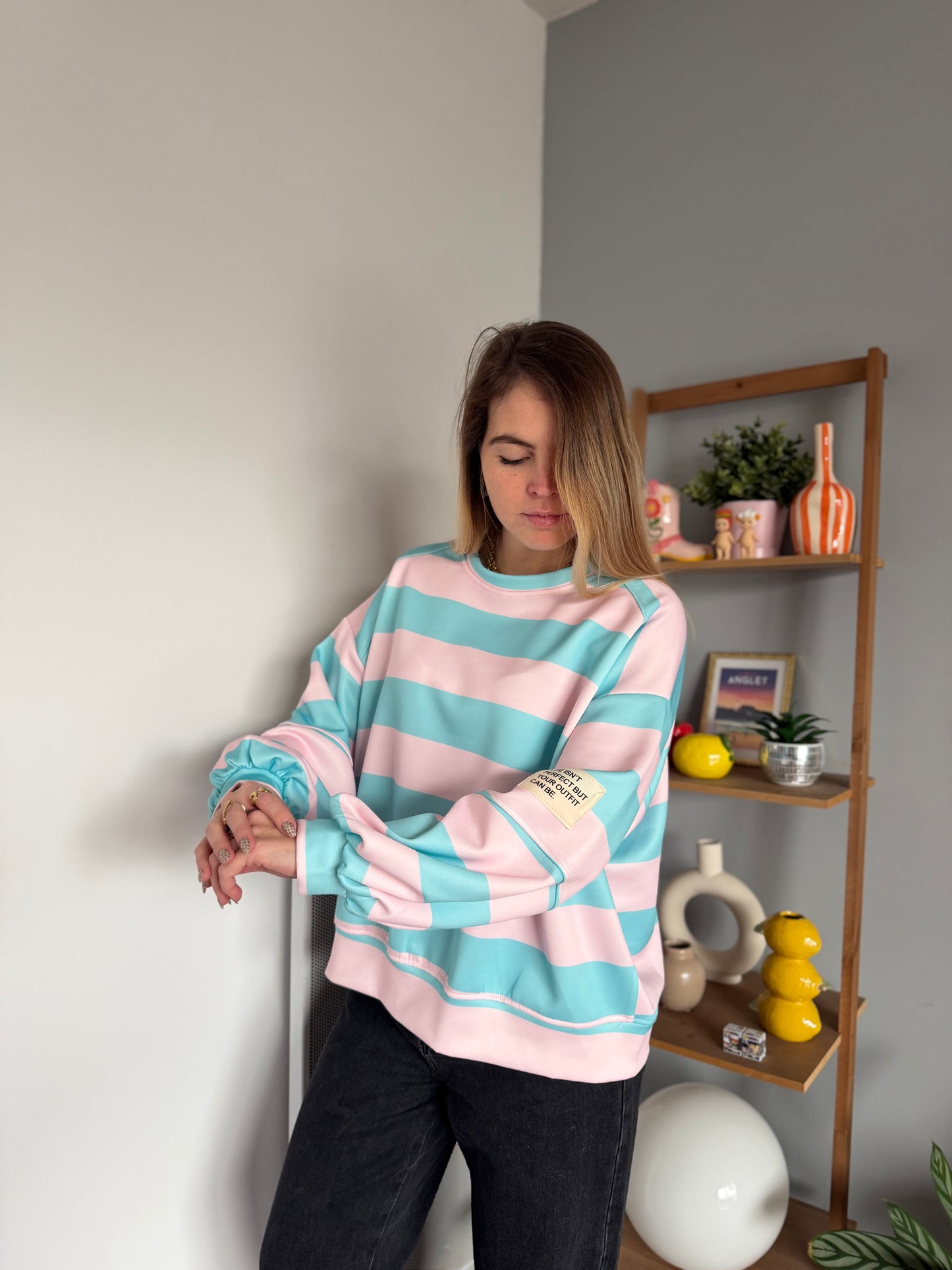 Sweat marinière GABRIEL Turquoise + Rose