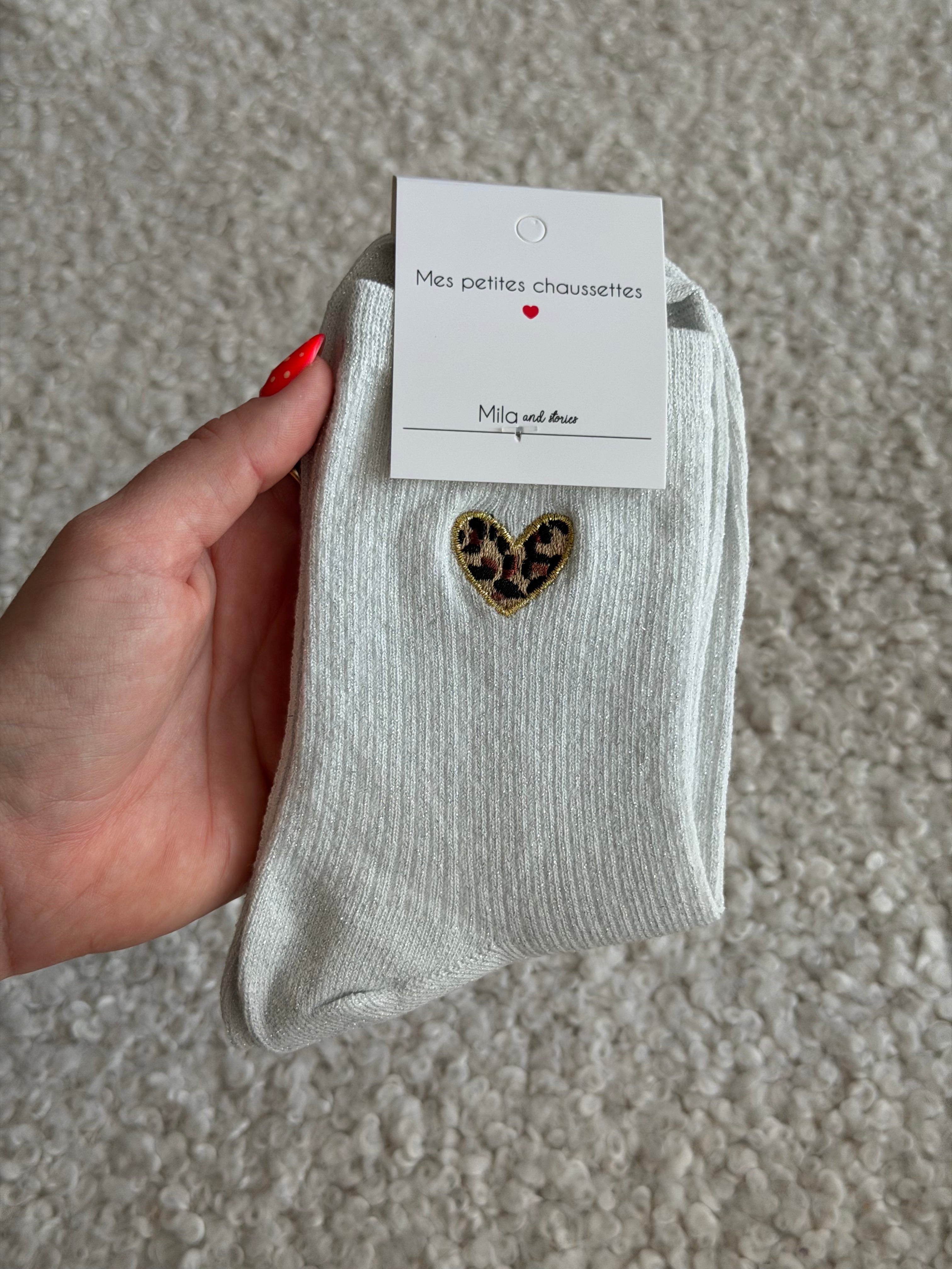 Chaussettes montantes COEUR LÉOPARD