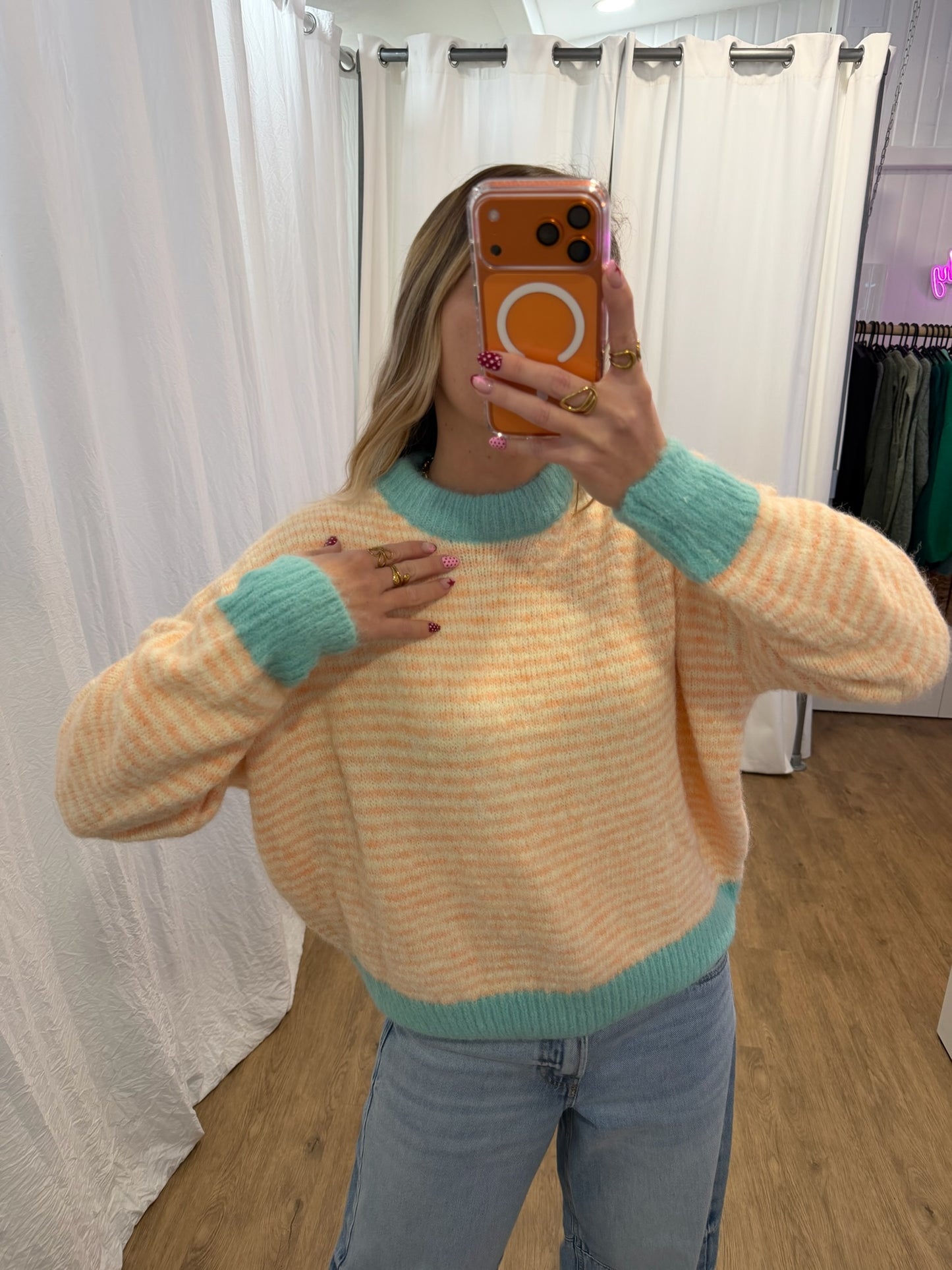 Pull SOLEN Saumon/Blanc/Bleu