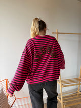 T-shirt marinière ICONIC Rose Fushia + Chocolat manches longues