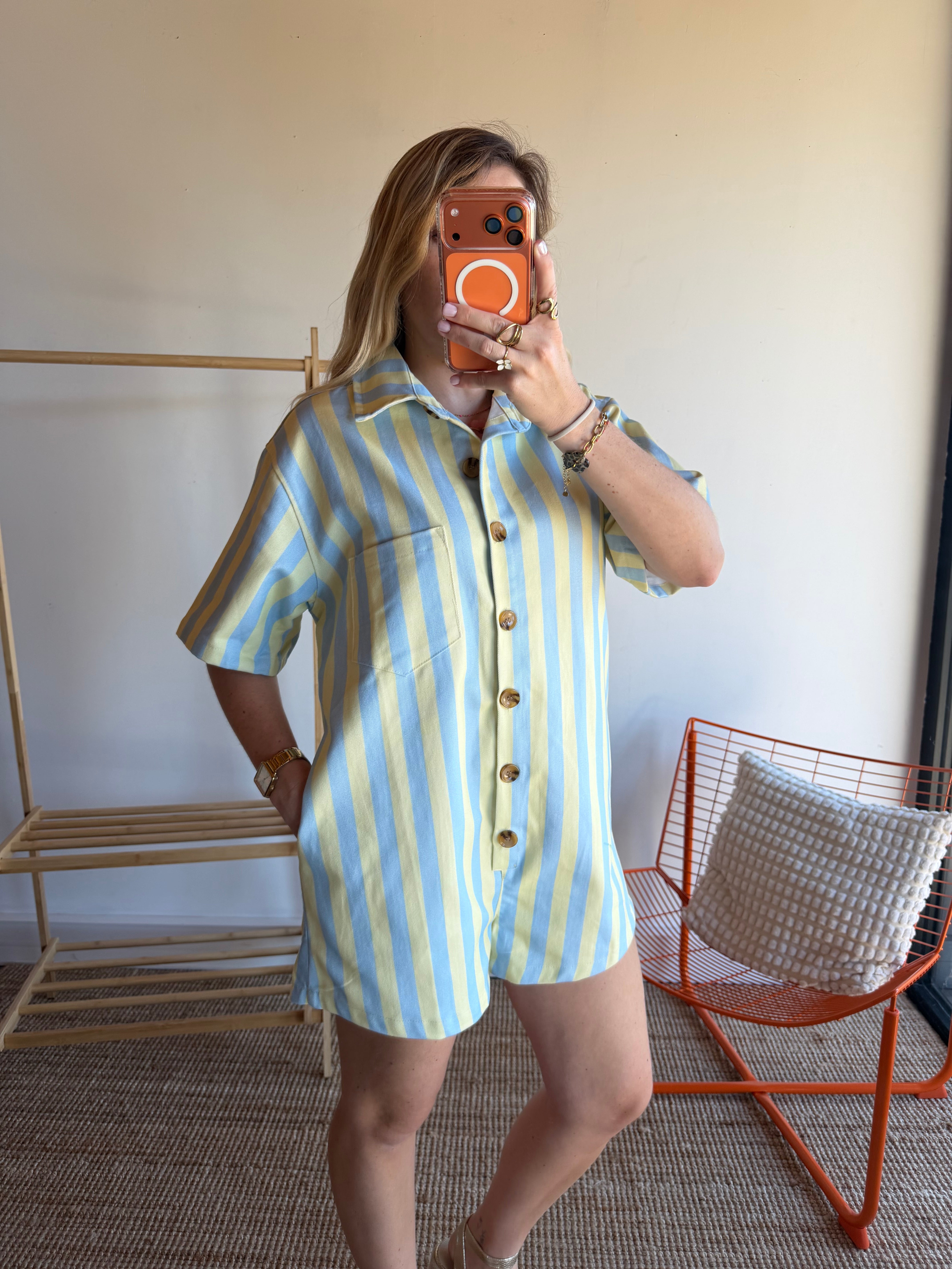 Combishort rayée JULIA bleu + jaune
