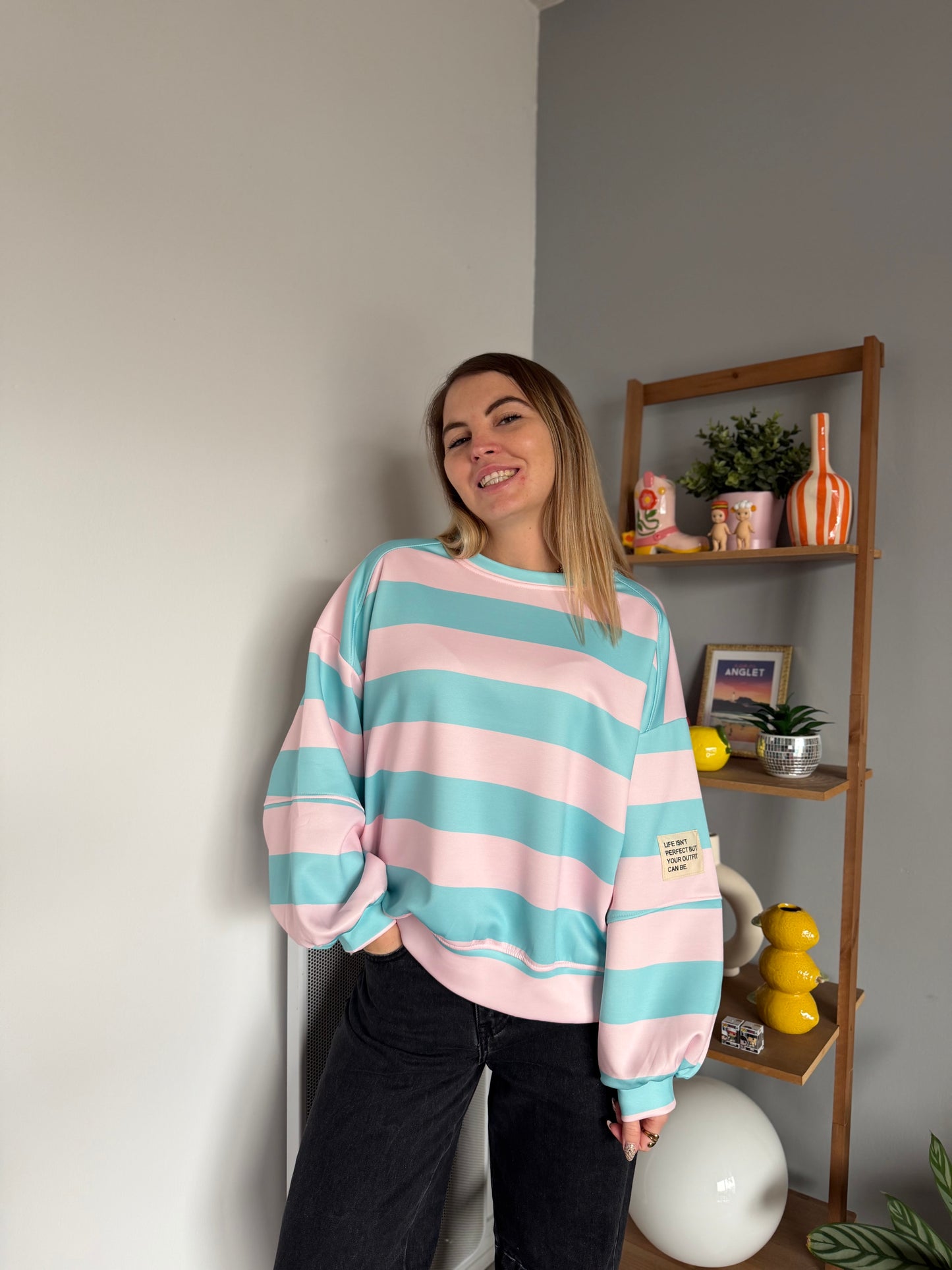 Sweat marinière GABRIEL Turquoise + Rose