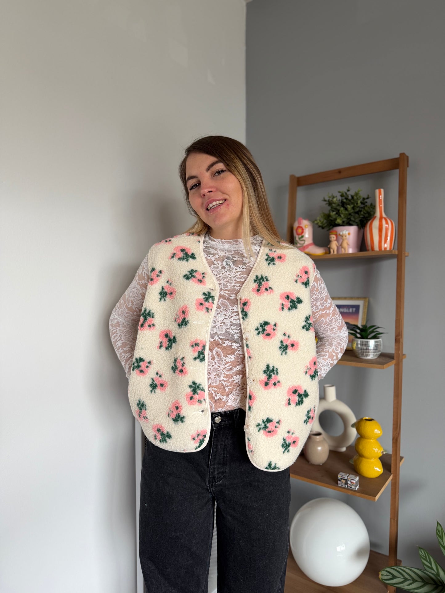 Veste sans manches FLEURS Rose