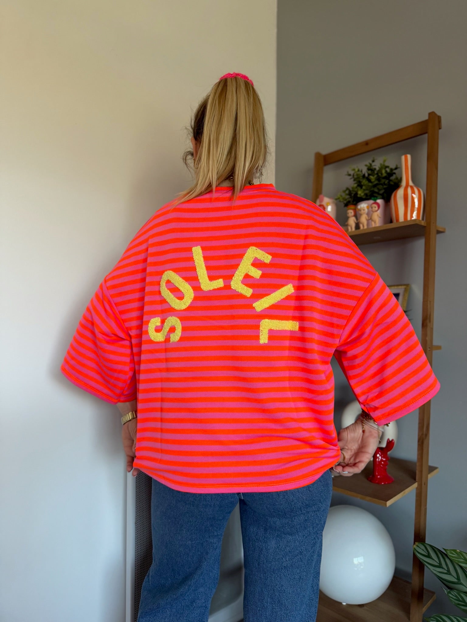 T-shirt marinière SOLEIL Orange + Rose