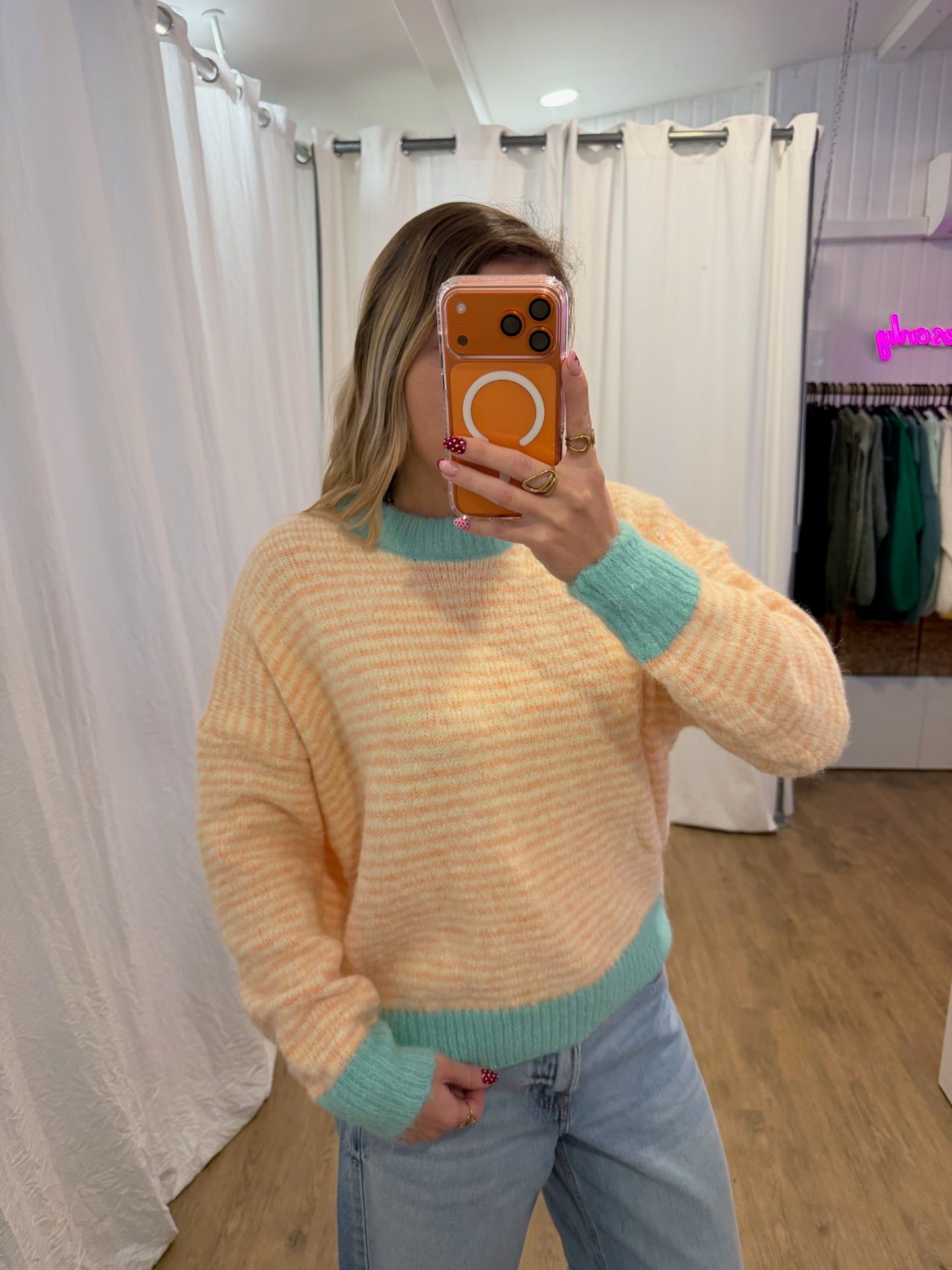 Pull SOLEN Saumon/Blanc/Bleu