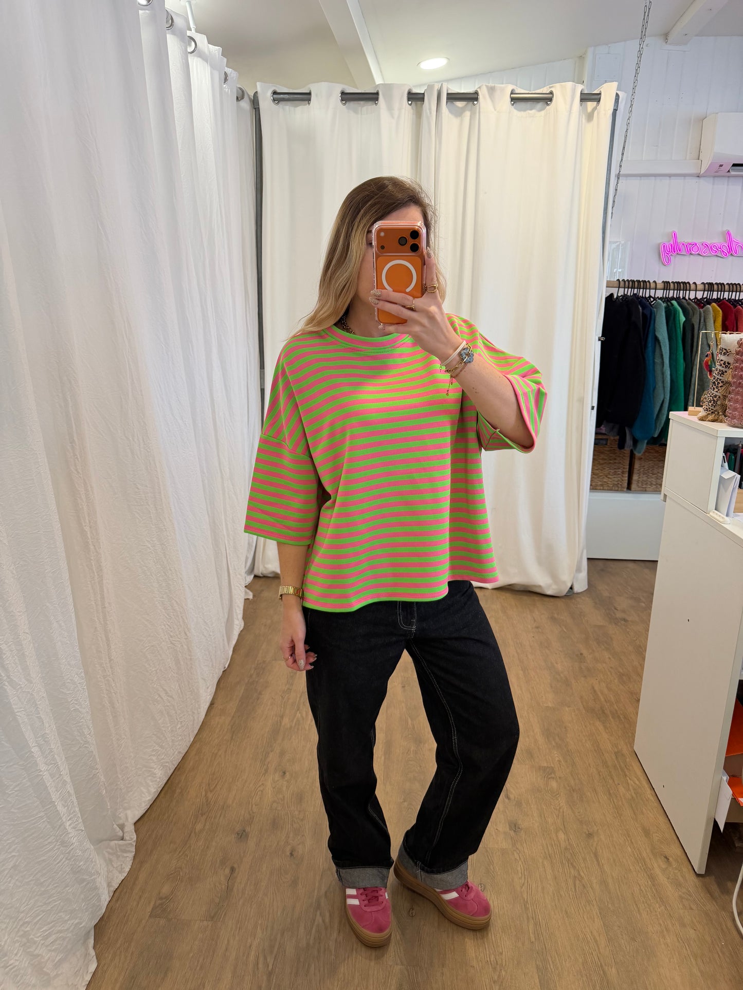 T-shirt LÉA marinière Vert + Rose