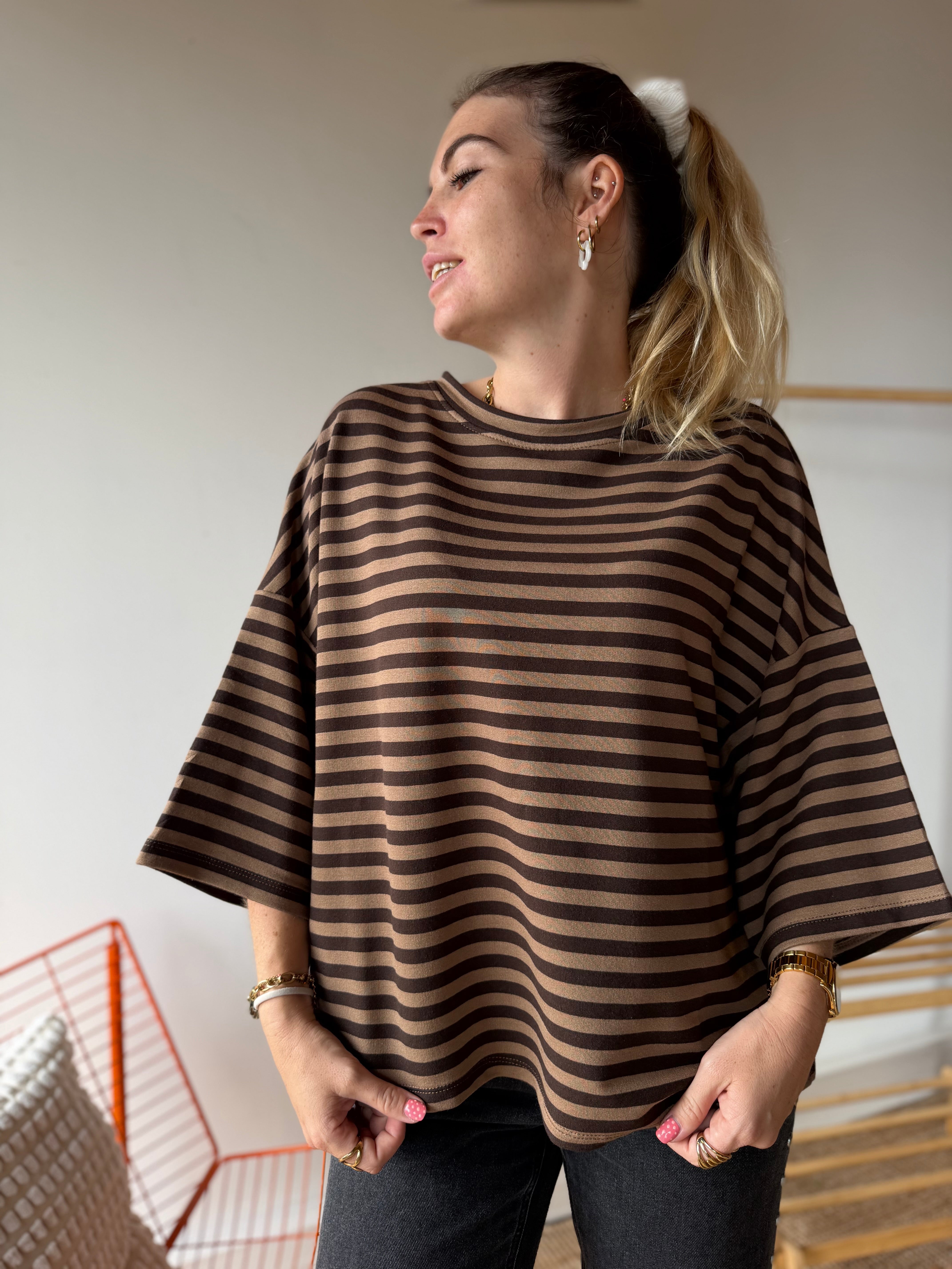 T-shirt marinière ICONIC Chocolat + Camel