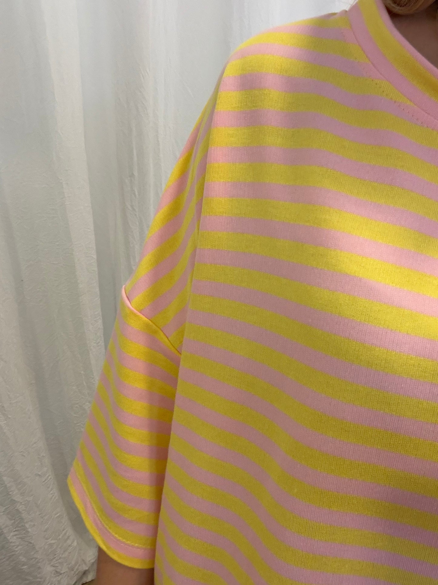 T-shirt LÉA marinière Rose + Jaune