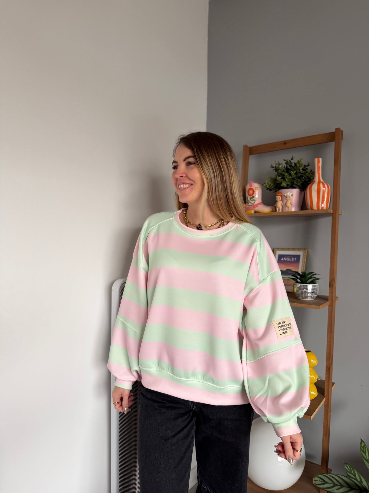 Sweat marinière GABRIEL Vert + Rose