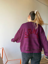T-shirt marinière ICONIC Violet + Chocolat manches longues