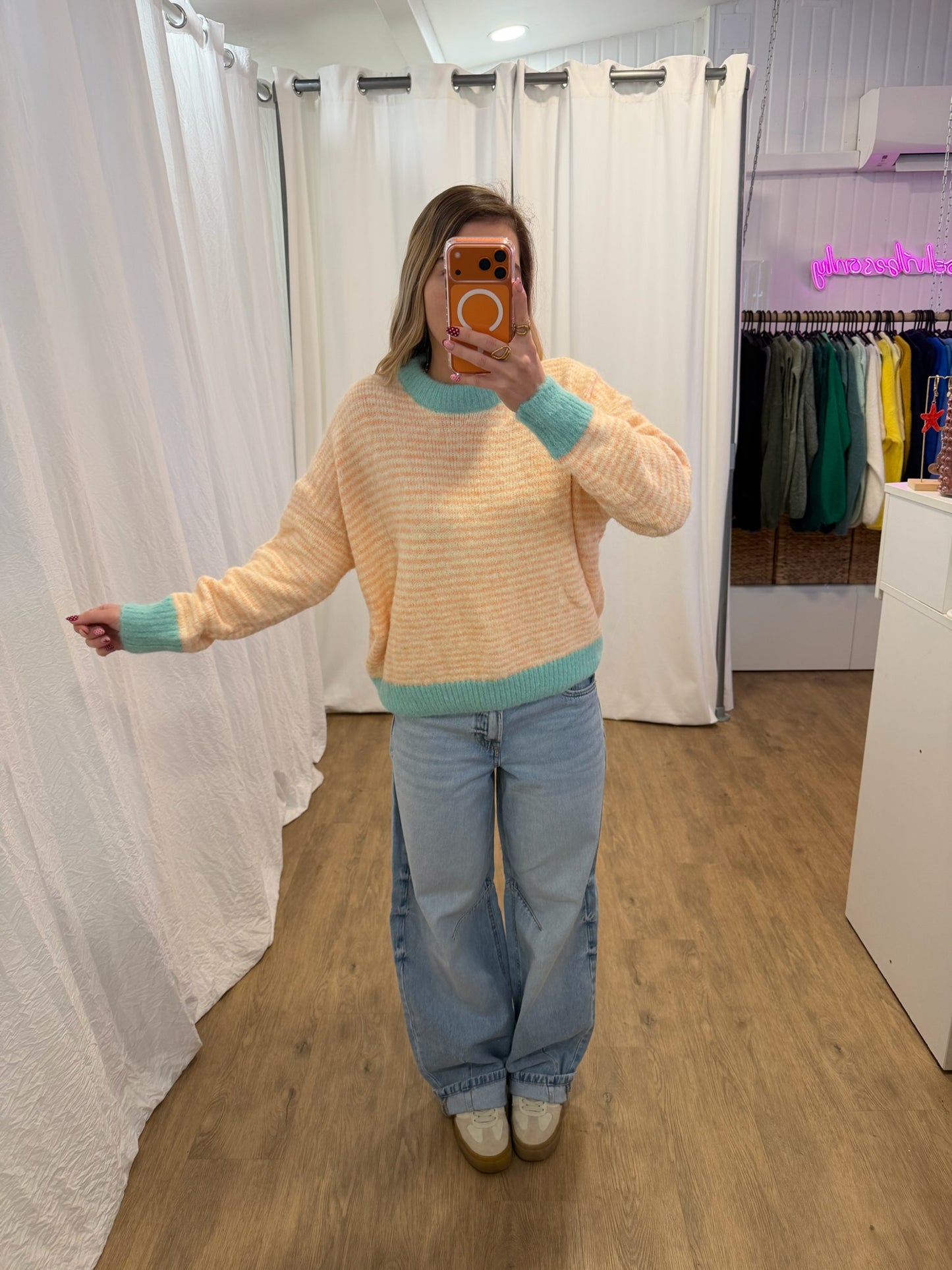 Pull SOLEN Saumon/Blanc/Bleu