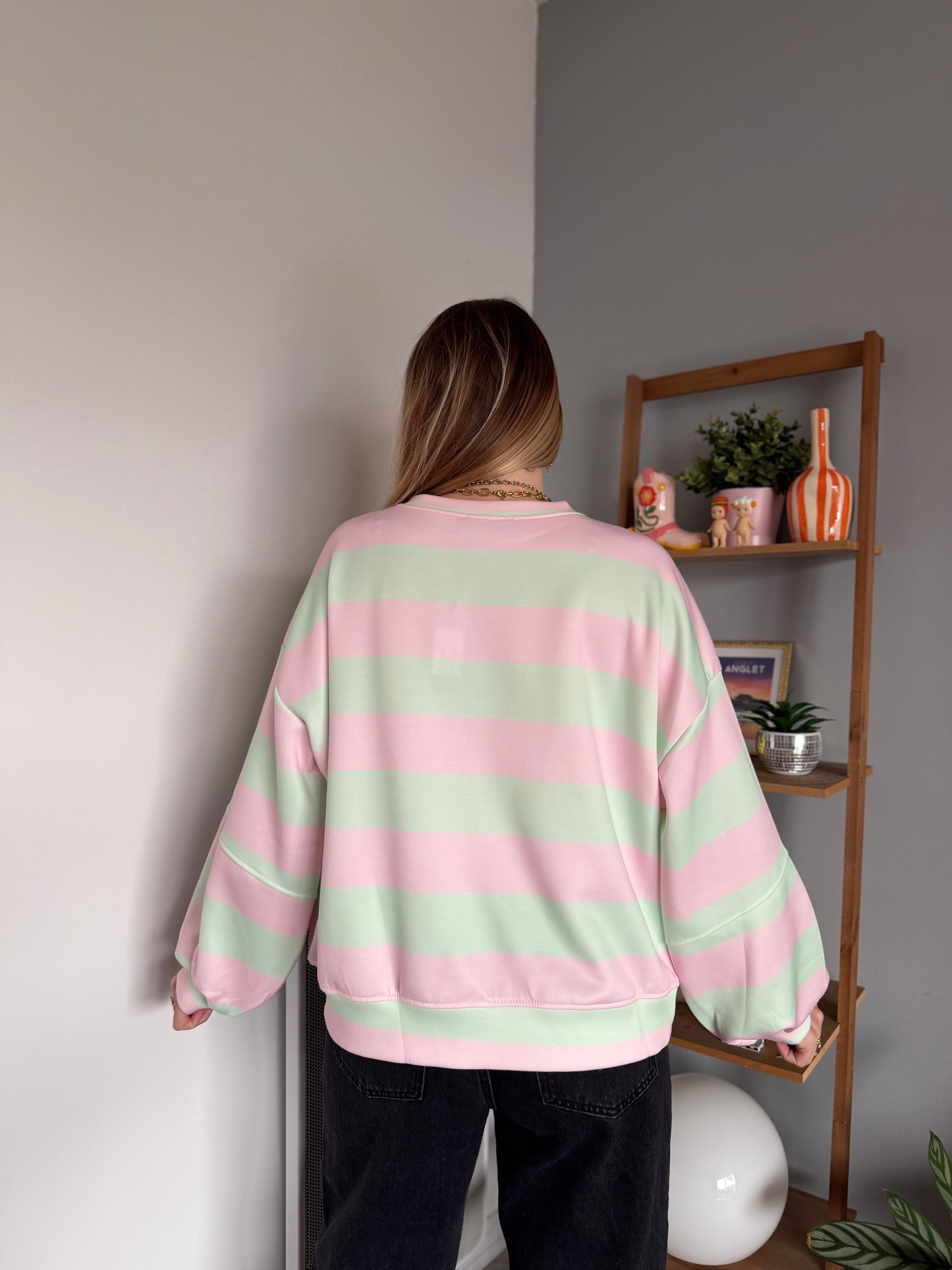 Sweat marinière GABRIEL Vert + Rose