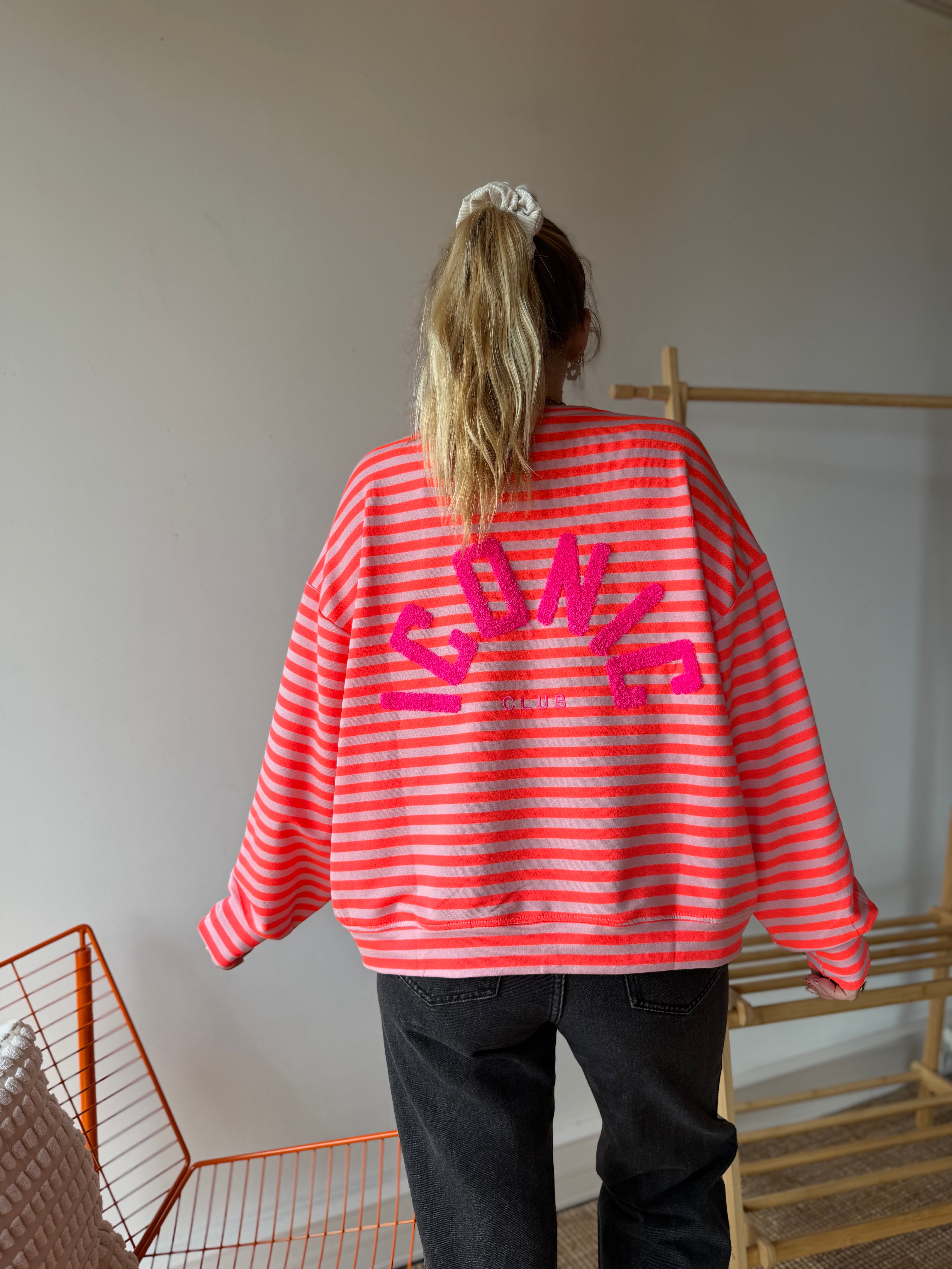 T-shirt marinière ICONIC Corail fluo + Rose clair manches longues