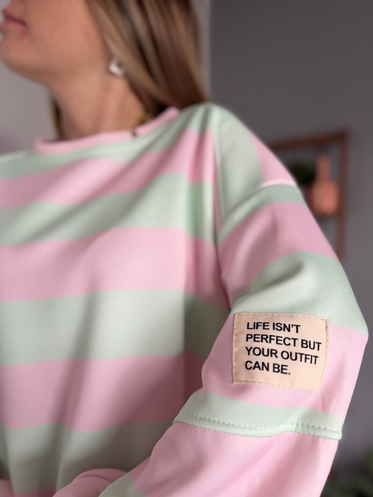 Sweat marinière GABRIEL Vert + Rose