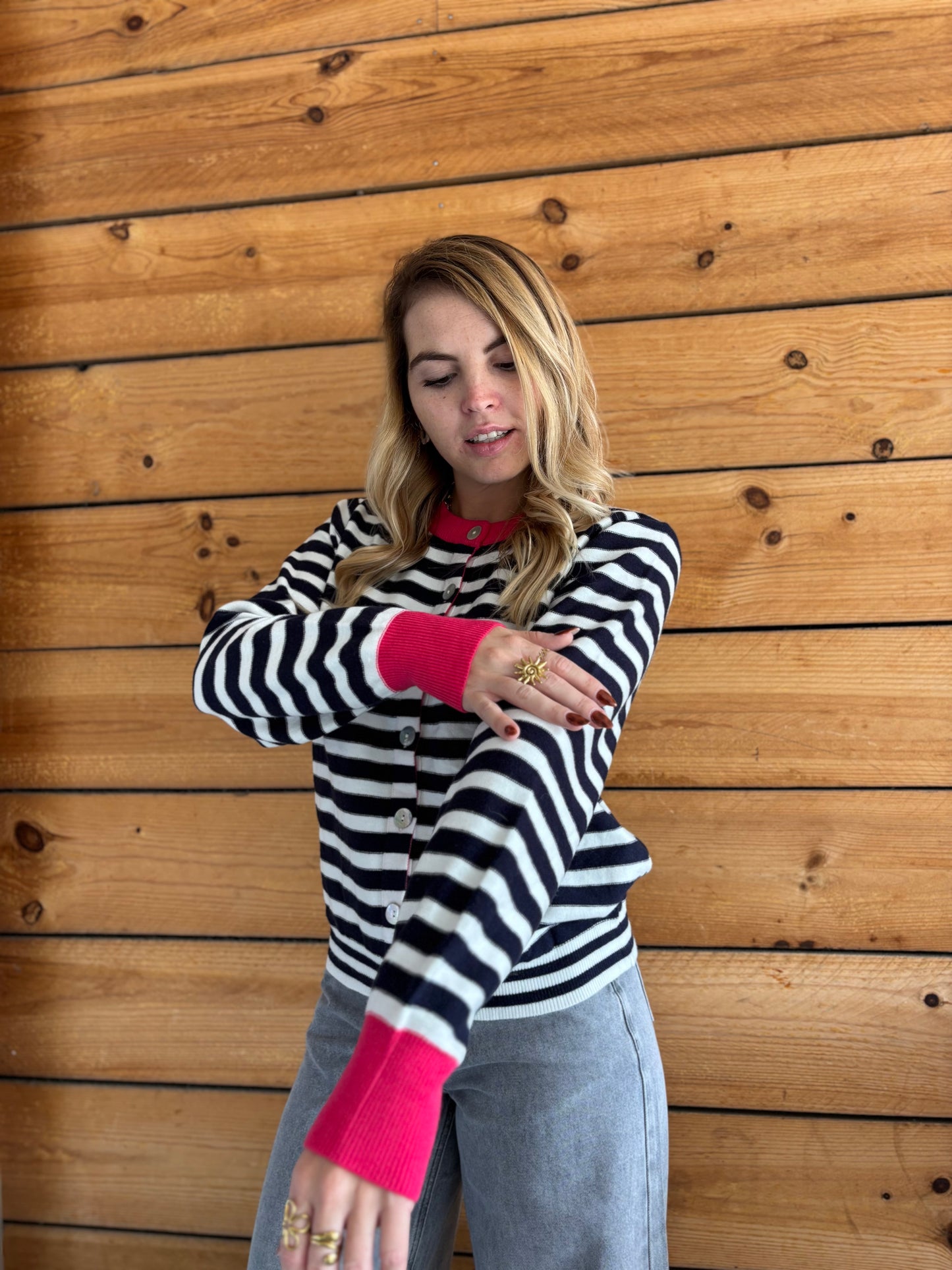 Gilet GIGI marinière Fushia / Marine