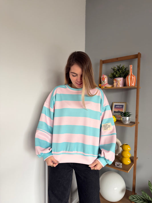 Sweat marinière GABRIEL Turquoise + Rose