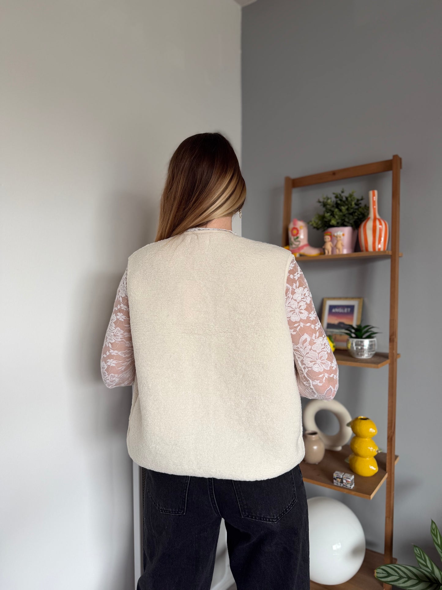 Veste sans manches petite FLEURS Écru