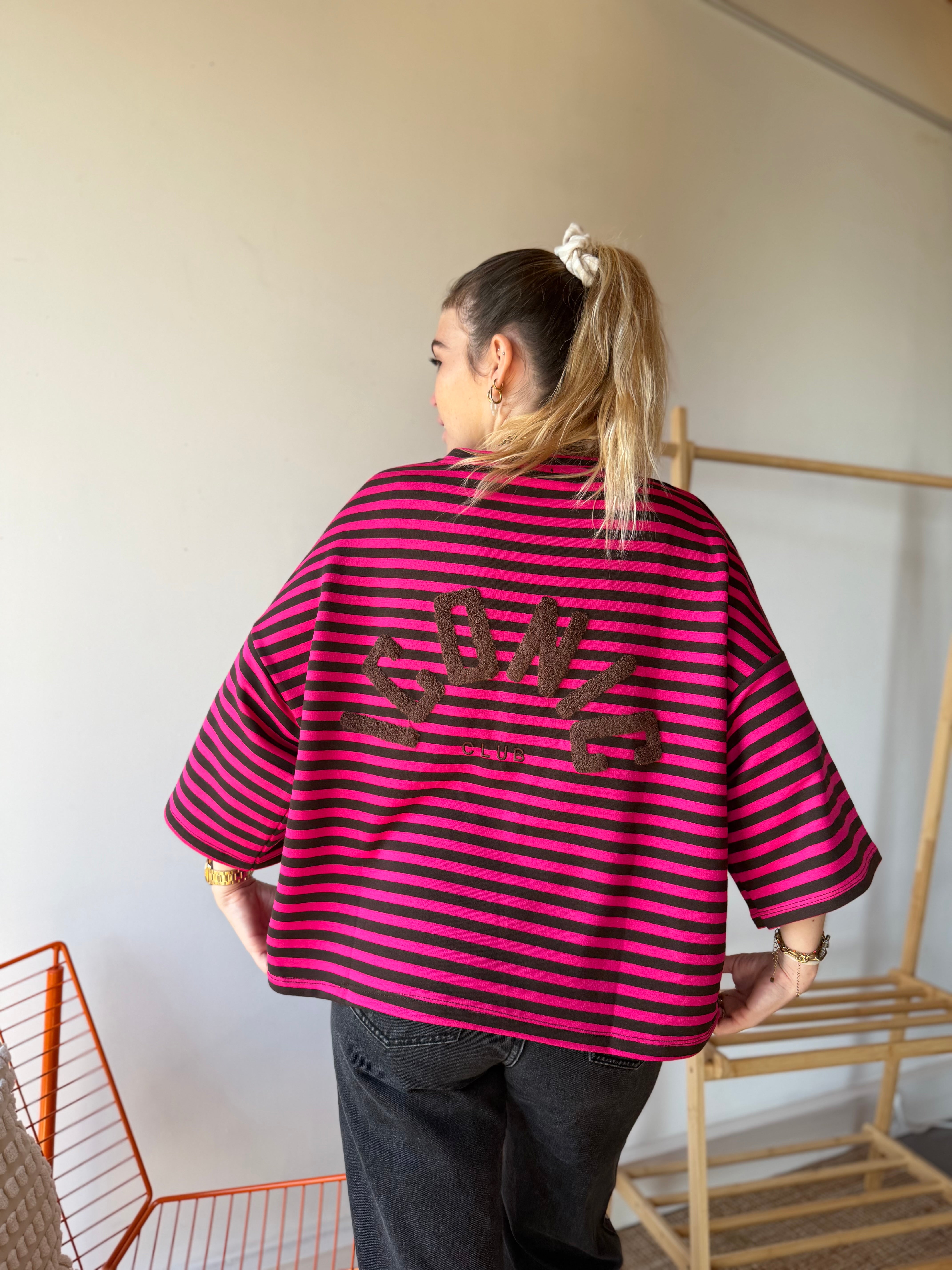 T-shirt marinière ICONIC Rose fushia + Chocolat