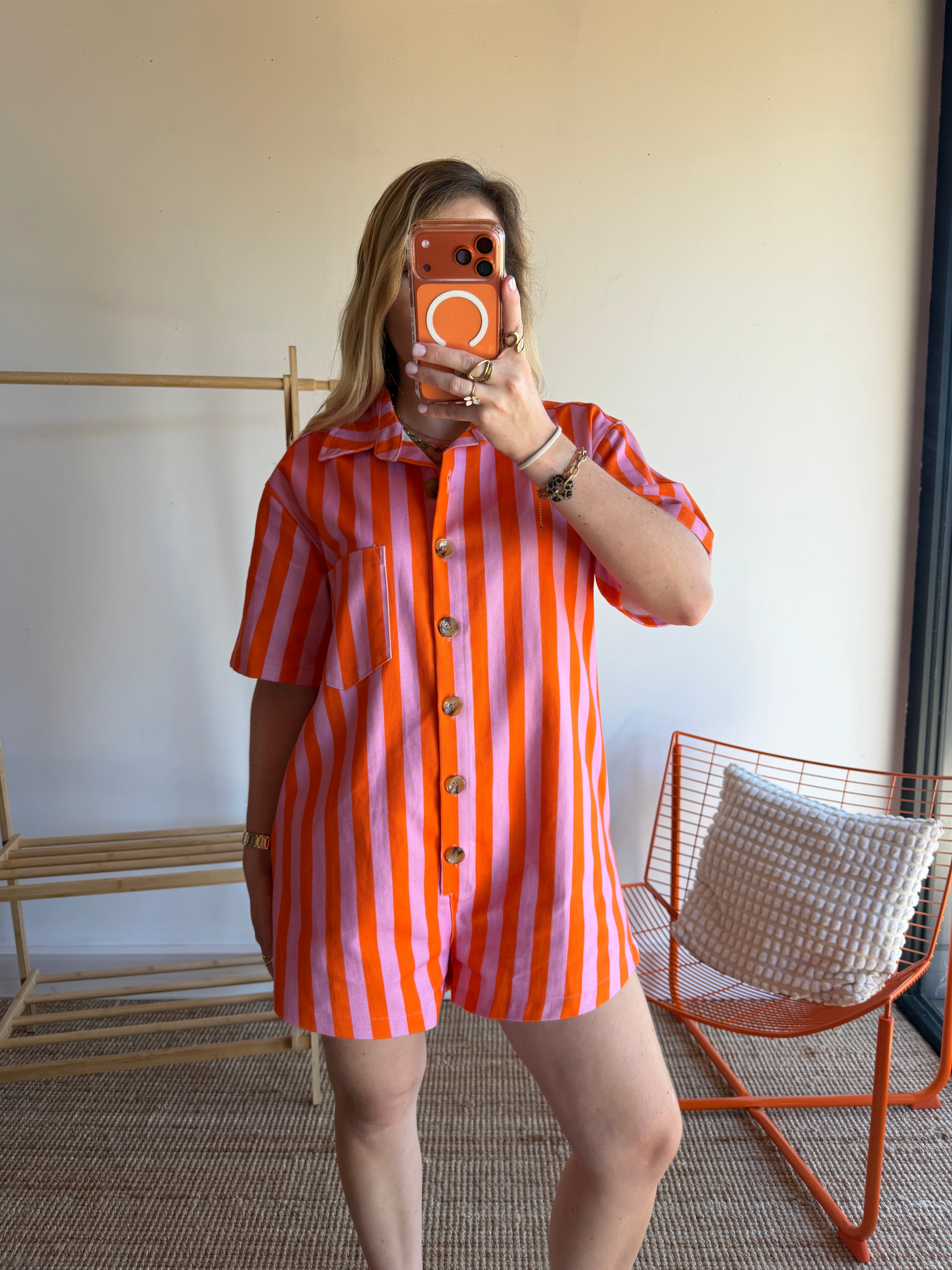Combishort rayée JULIA orange + rose