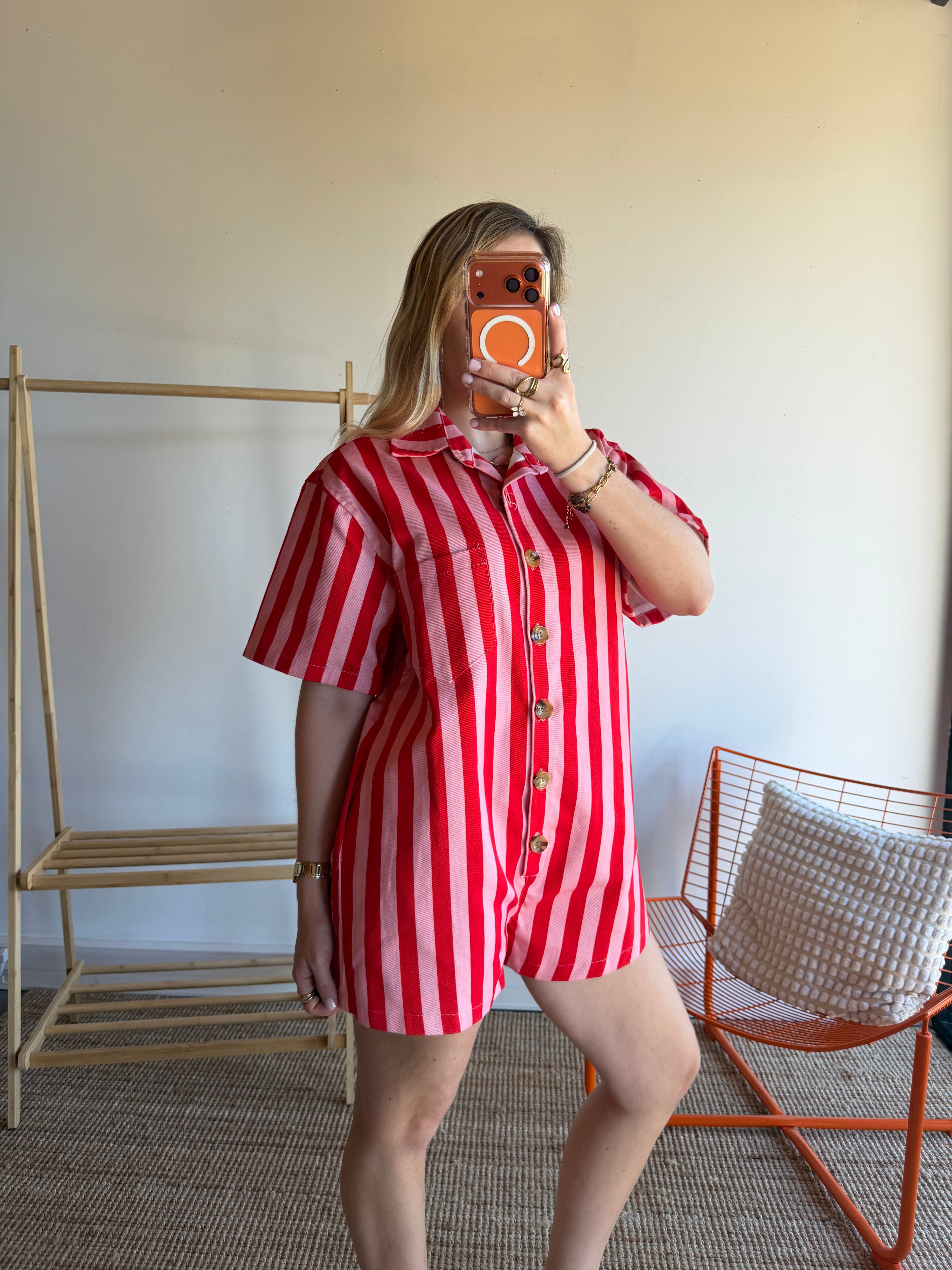 Combishort rayée JULIA rose + rouge