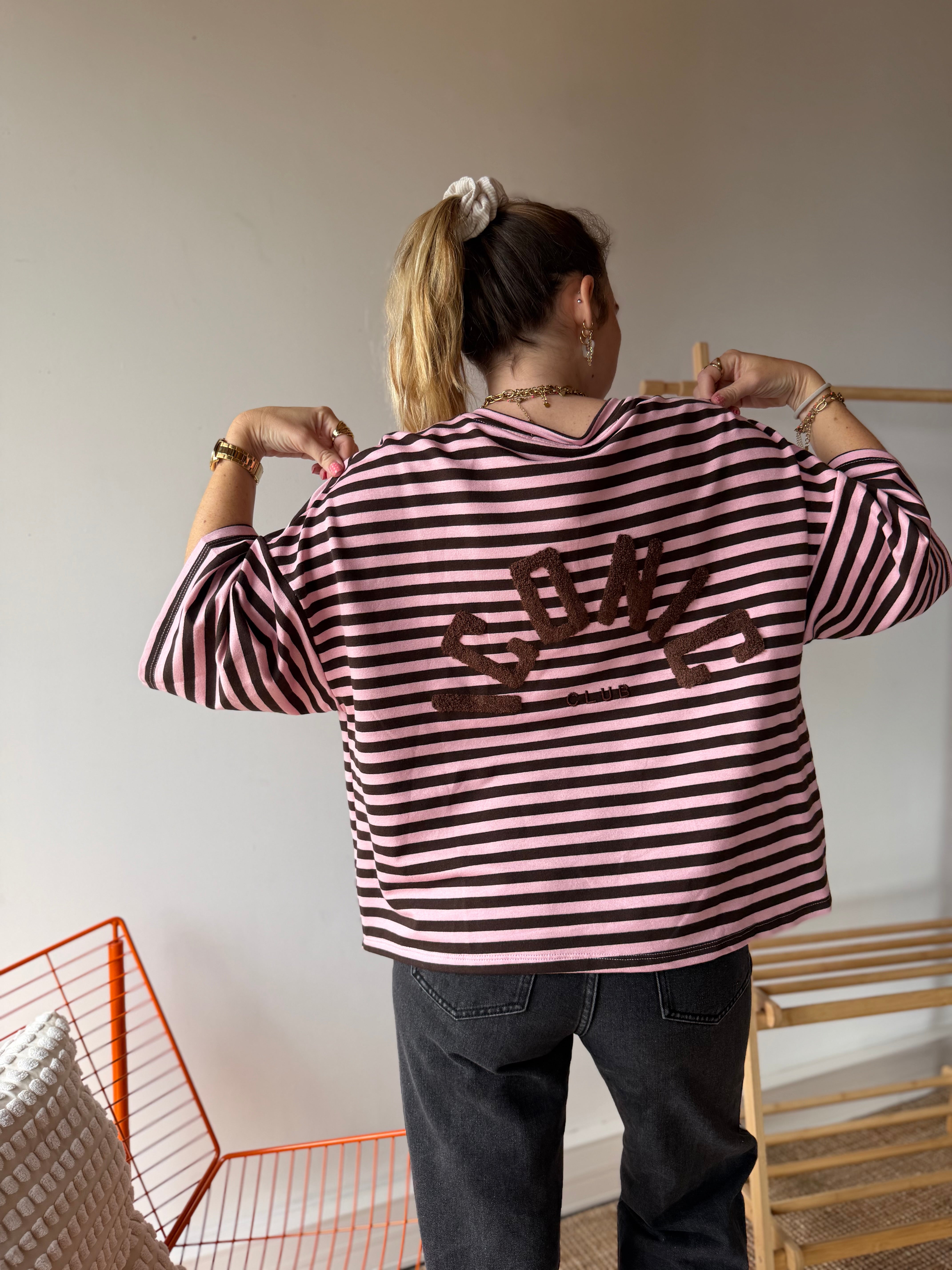 T-shirt marinière ICONIC Chocolat + Rose clair