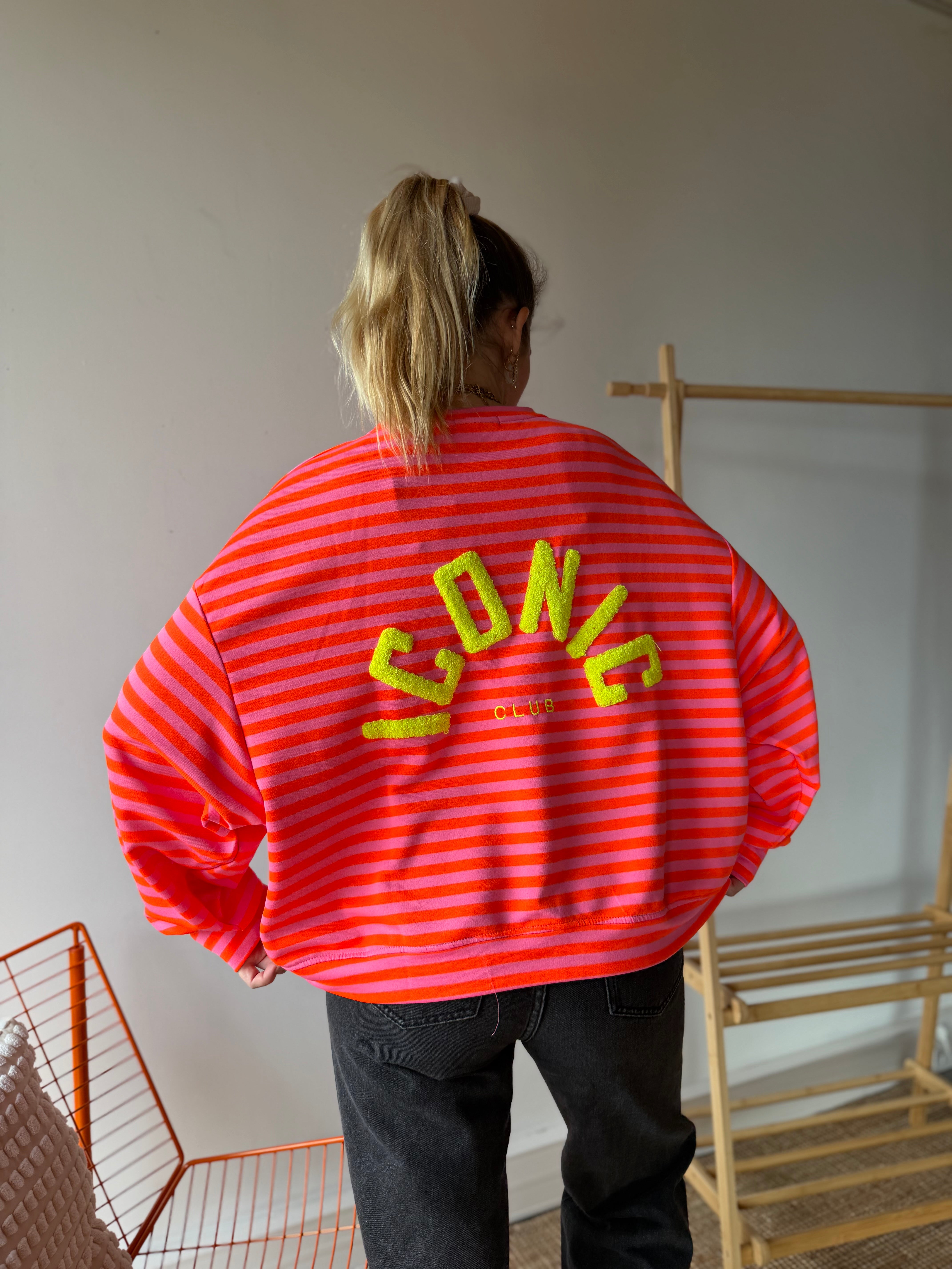 T-shirt marinière ICONIC Rose + Orange fluo manches longues