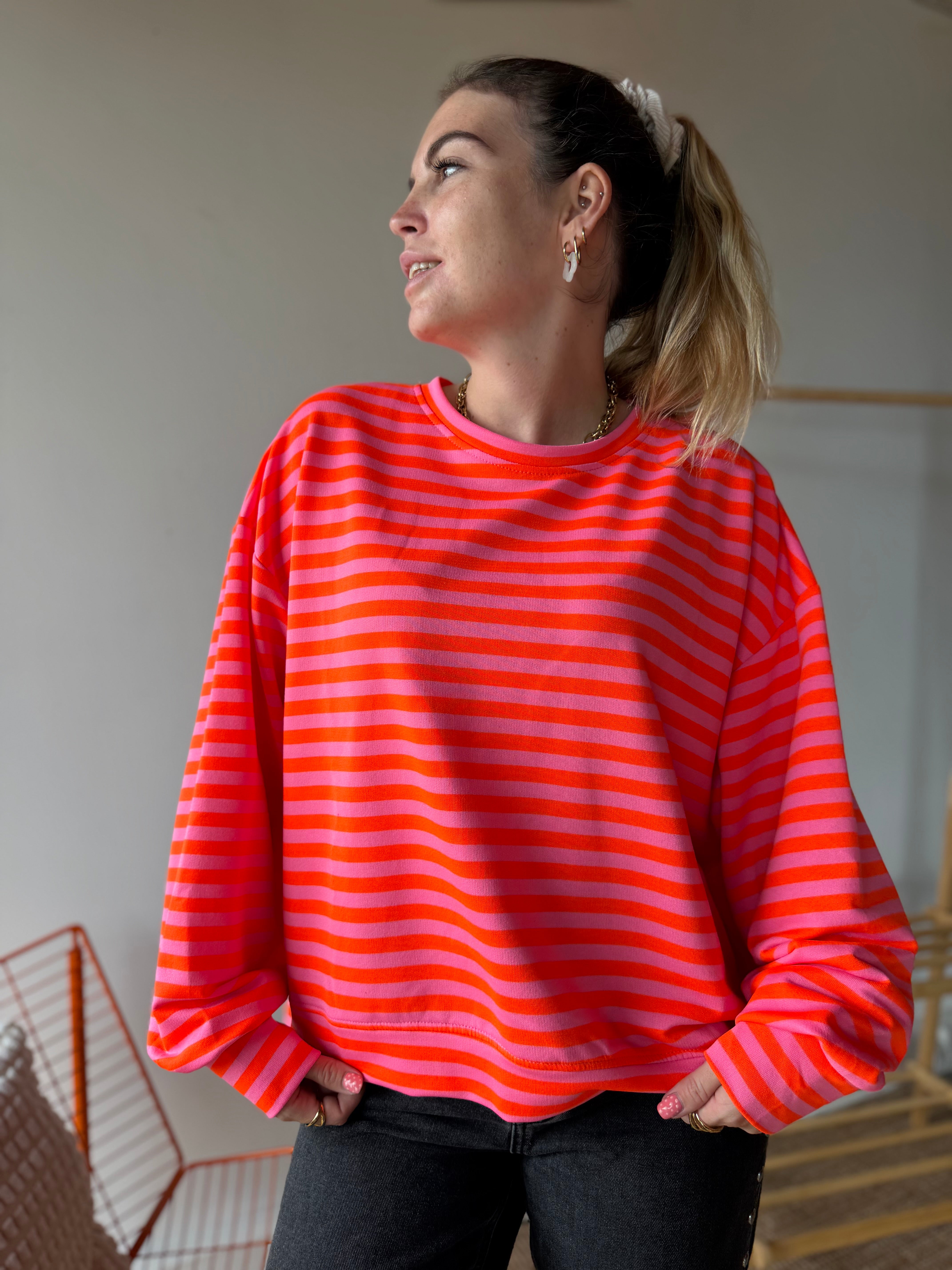 T-shirt marinière ICONIC Rose + Orange fluo manches longues