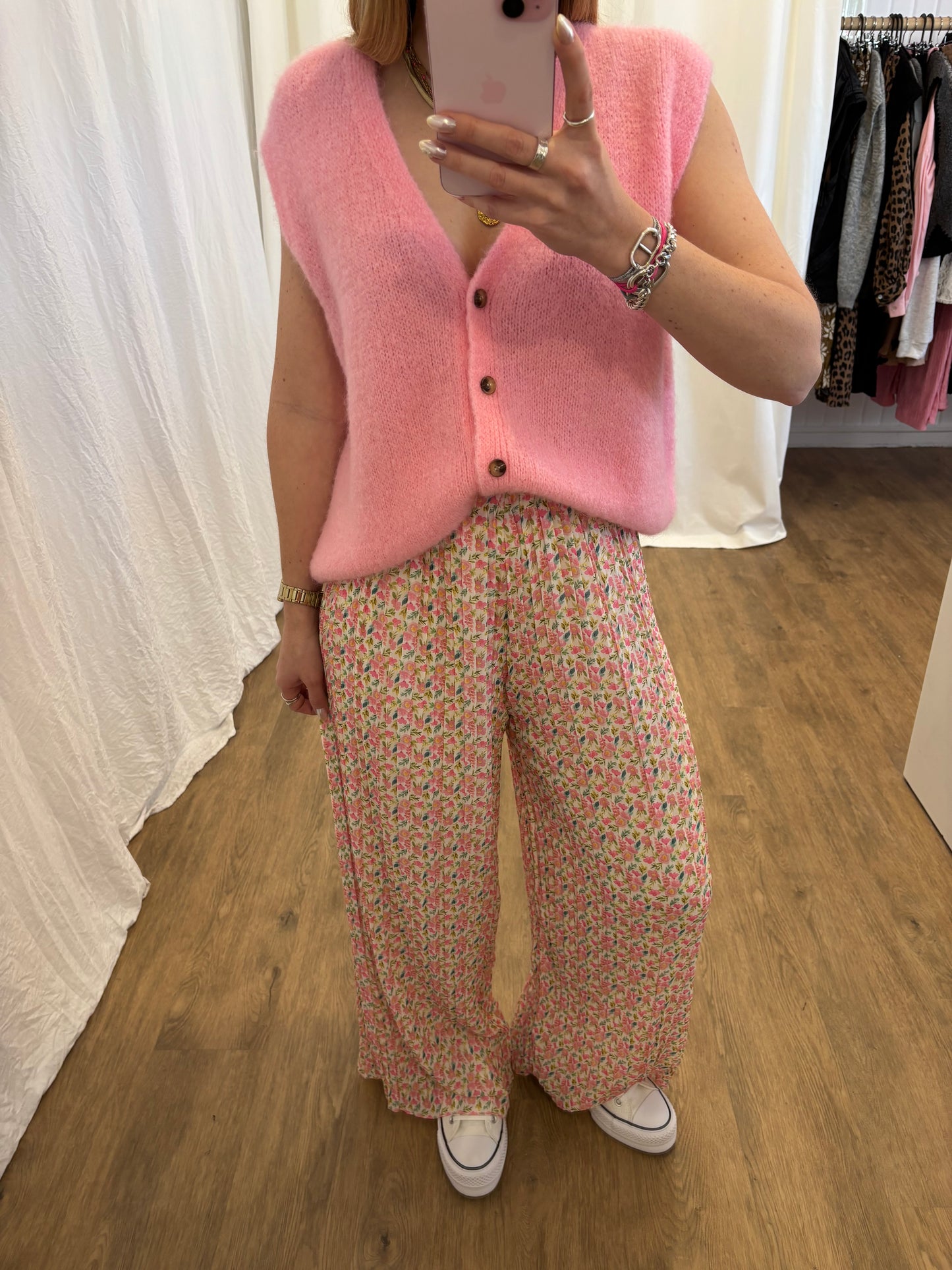 2 - Pantalon plissé BILI petites fleurs rose