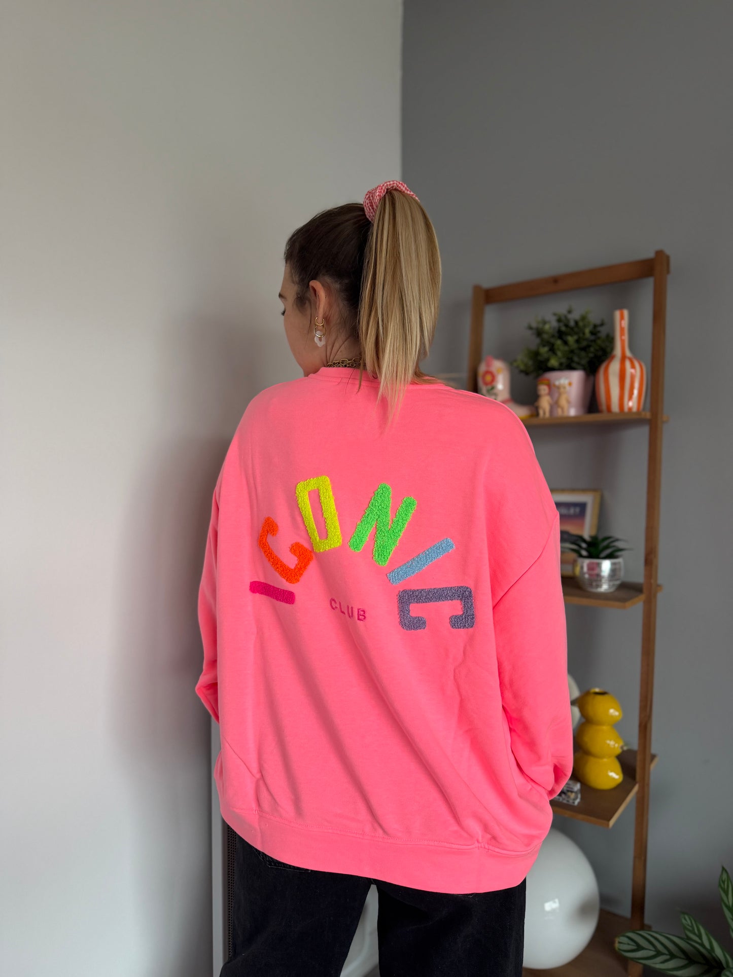Sweat ICONIC Rose fluo clair + Jaune + Multicolore