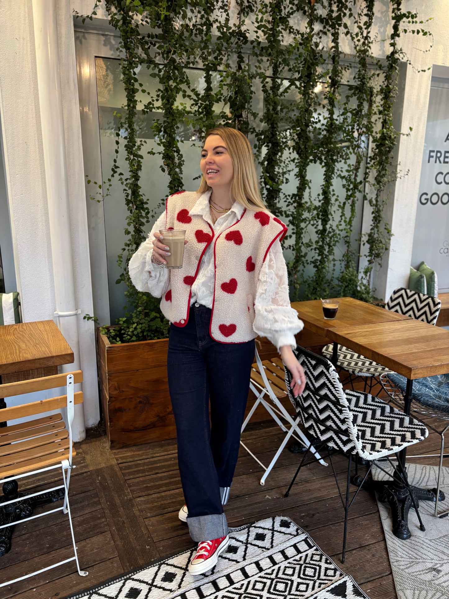 Veste sans manches ABY coeur Écru