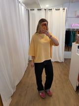 T-shirt LÉA marinière Rose + Jaune