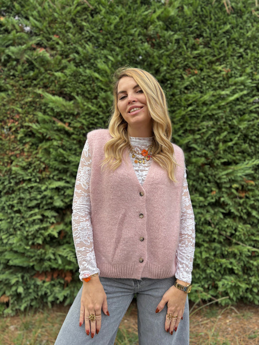 48 - Gilet TOM - Vieux rose clair