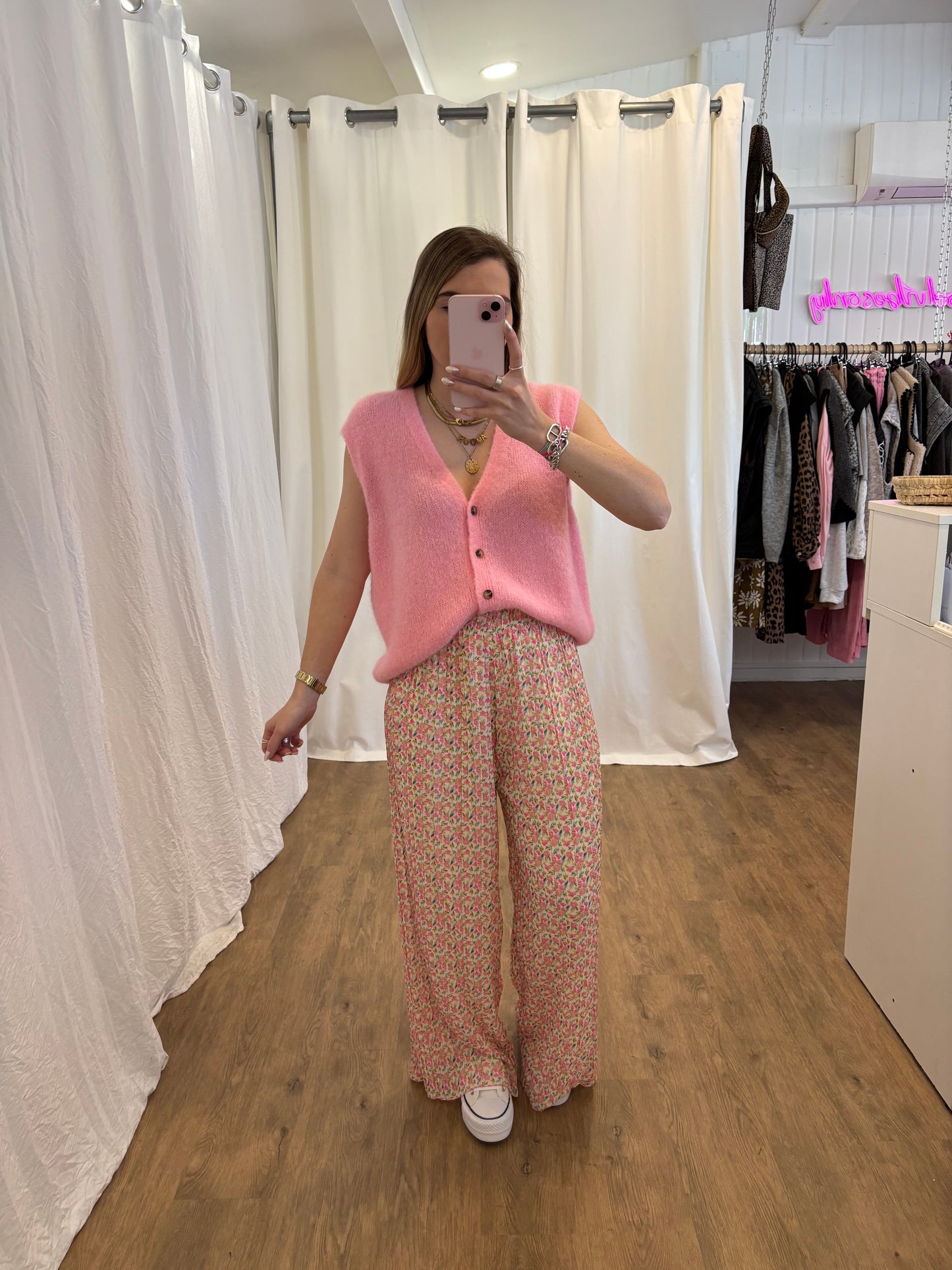 2 - Pantalon plissé BILI petites fleurs rose