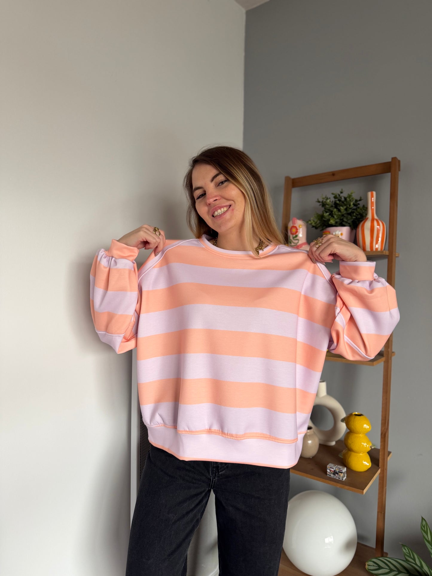 Sweat marinière GABRIEL Lilas + Orange pale