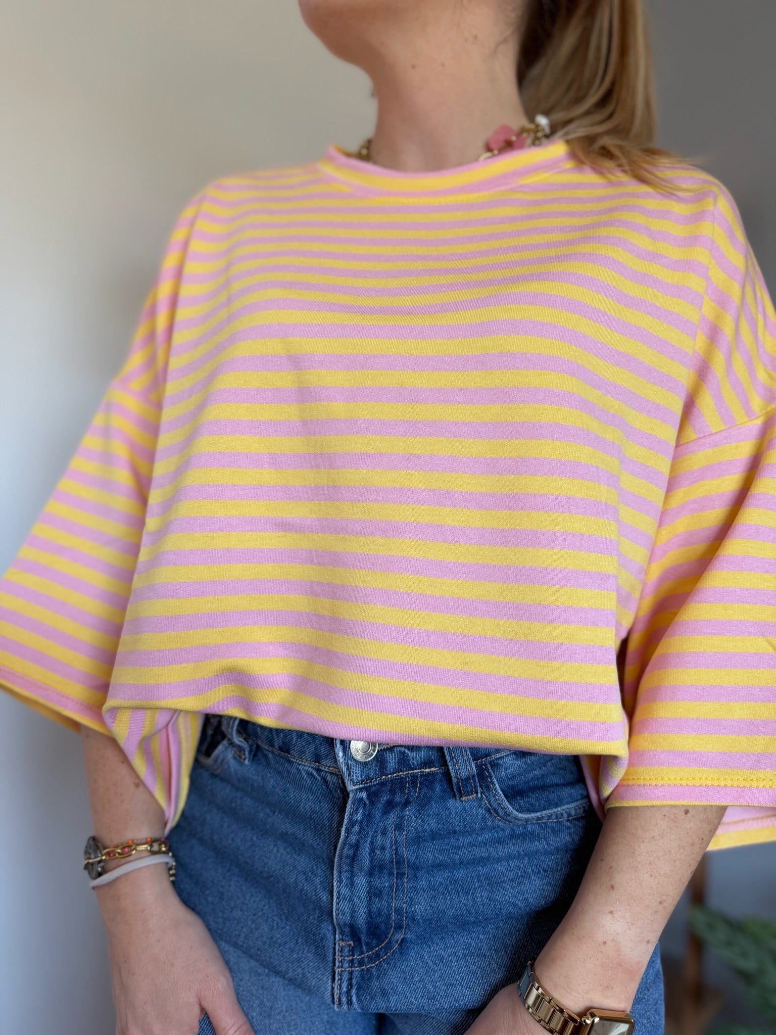 T-shirt marinière SOLEIL Jaune + Rose