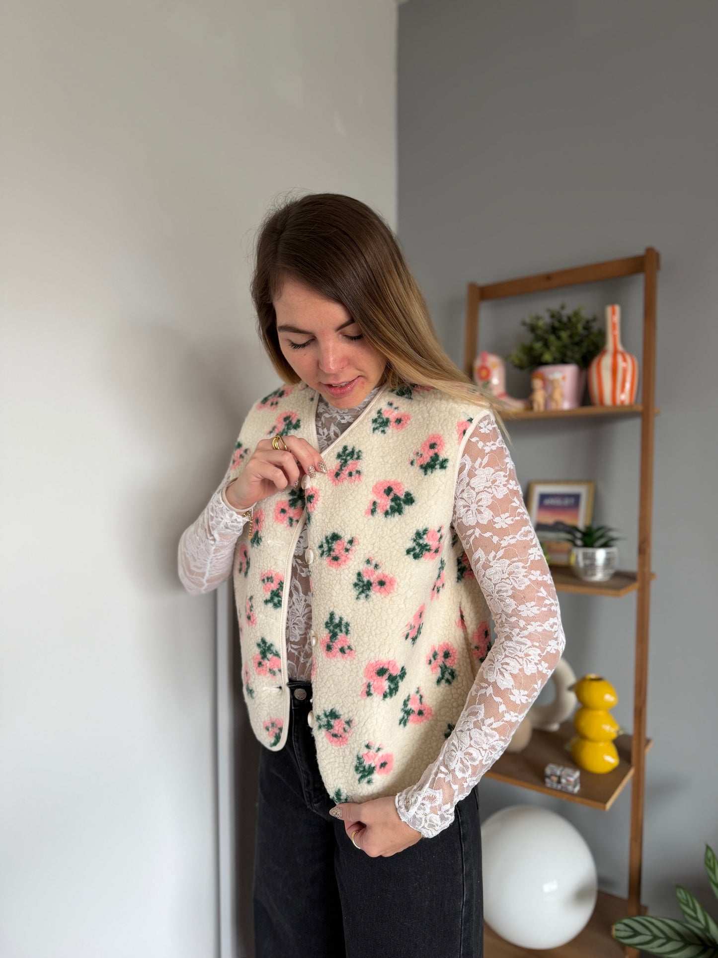 Veste sans manches FLEURS Rose