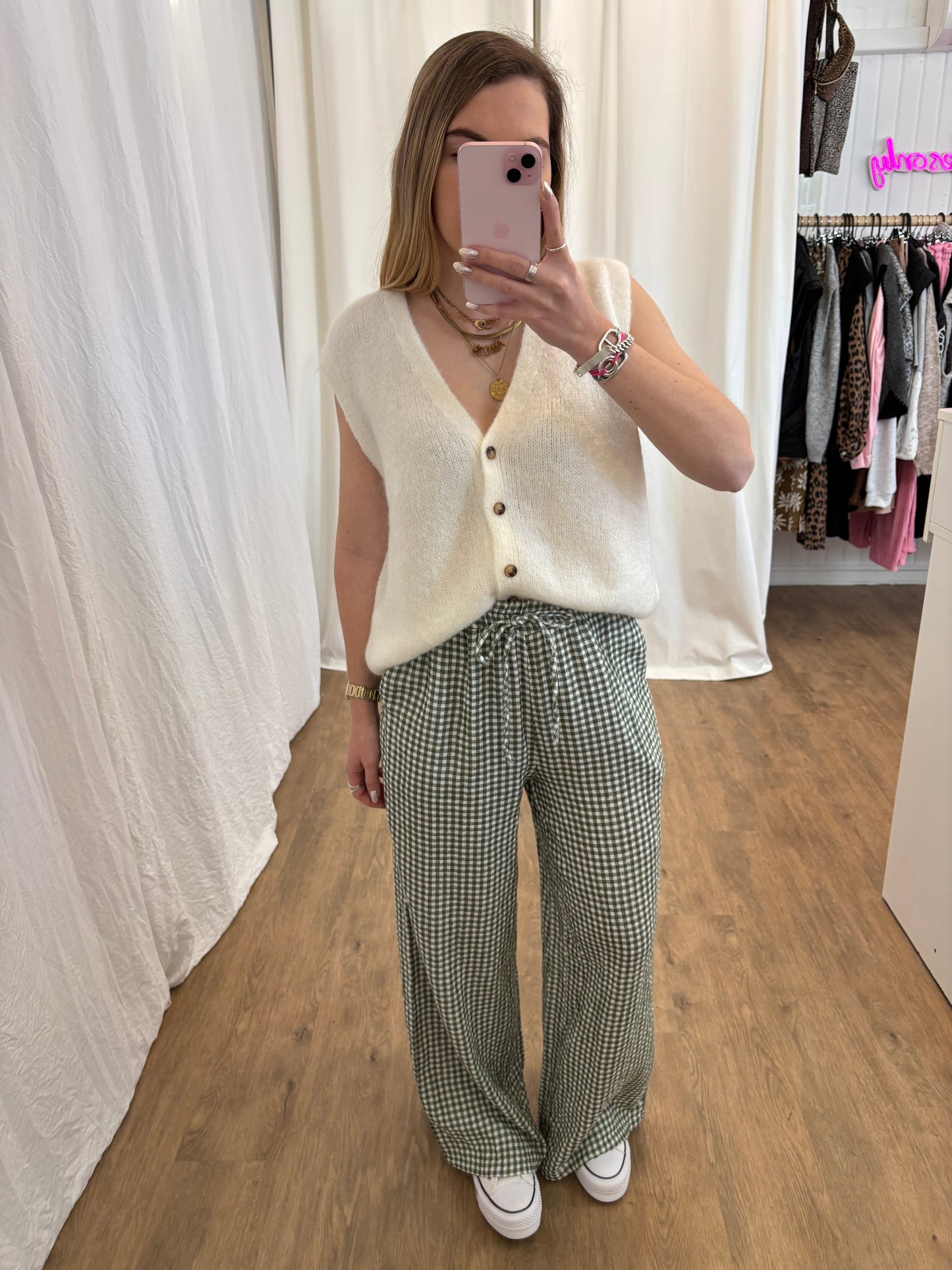 Pantalon NOA Vichy Kaki