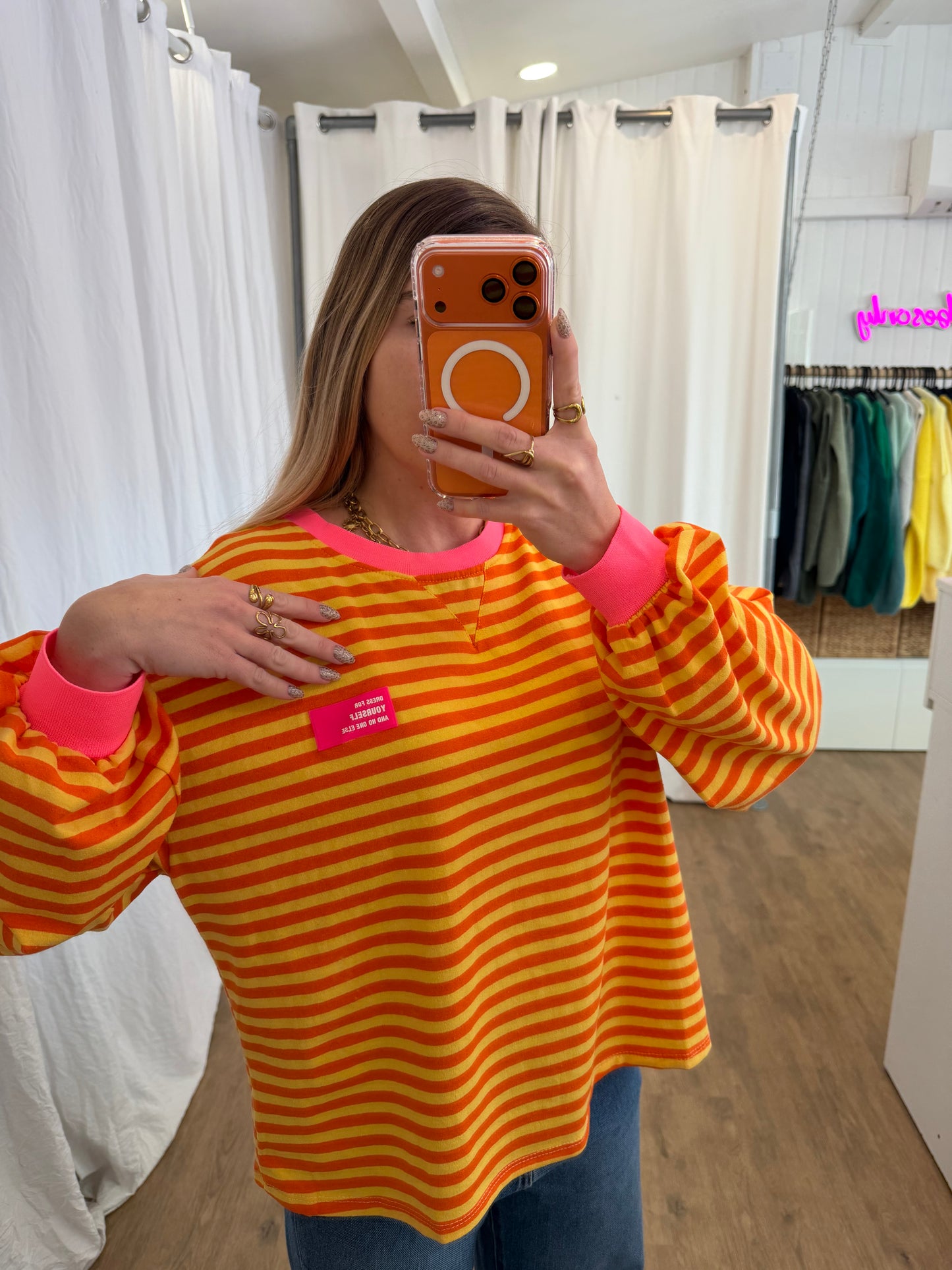 T-shirt manches longues YOURSELF marinière Jaune et Orange