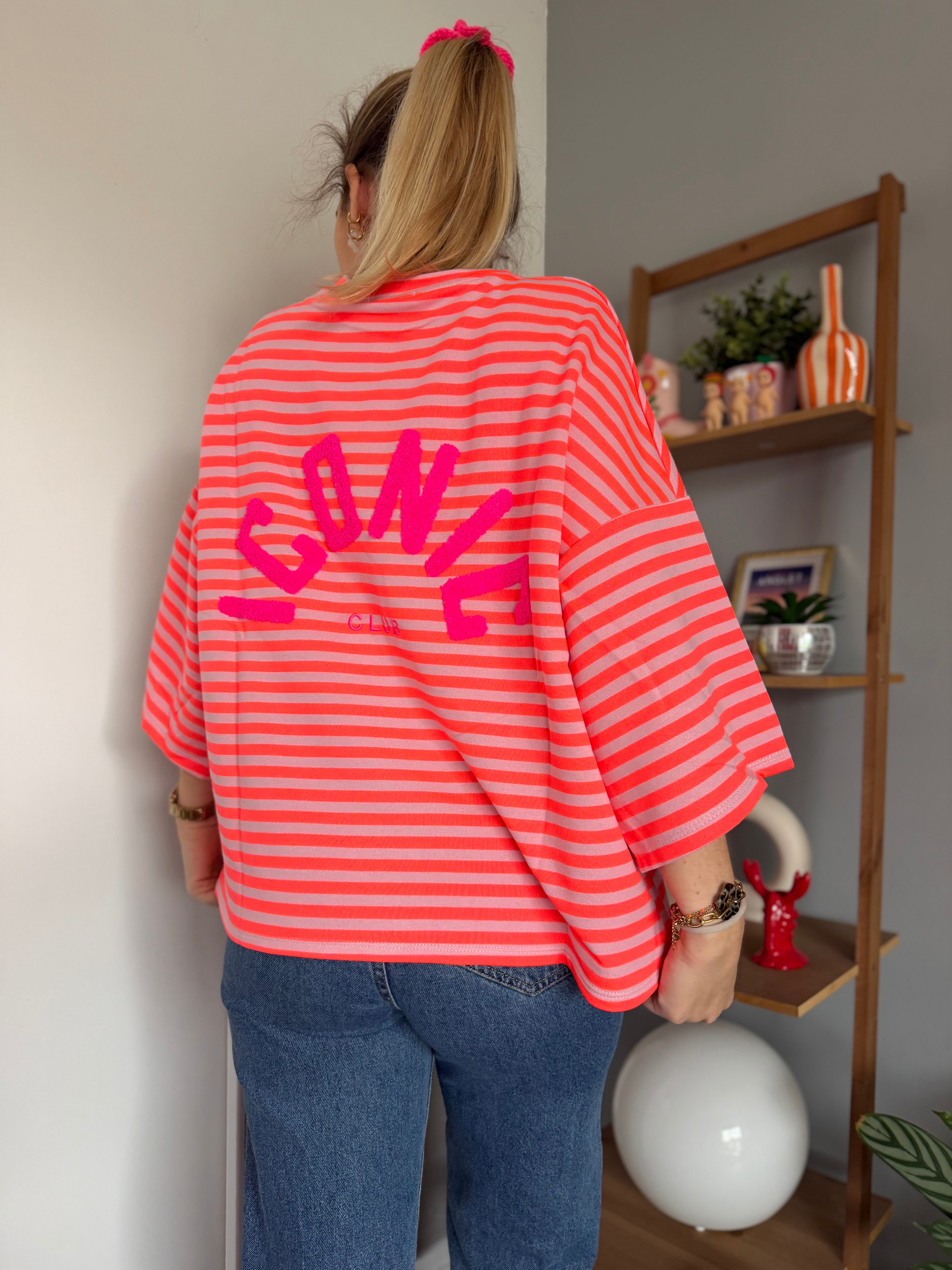 T-shirt marinière ICONIC Corail fluo + Rose