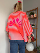 T-shirt marinière ICONIC Corail fluo + Rose